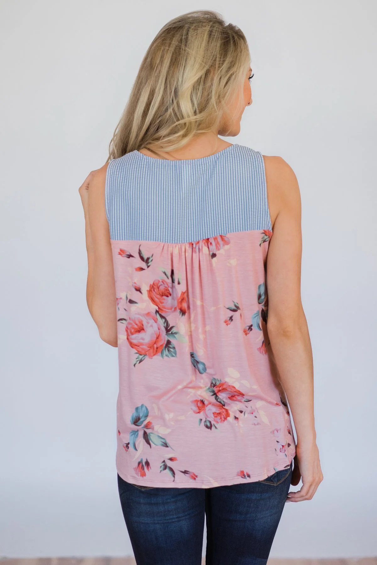 Stroll Through the Park Floral & Stripe Tank Top- Rose Pink - Image 11