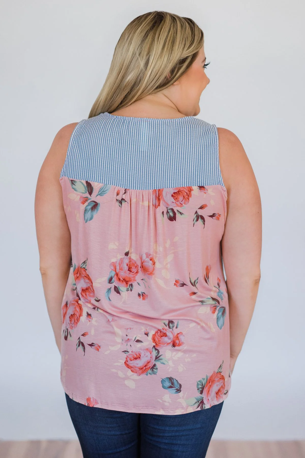 Stroll Through the Park Floral & Stripe Tank Top- Rose Pink - Image 6