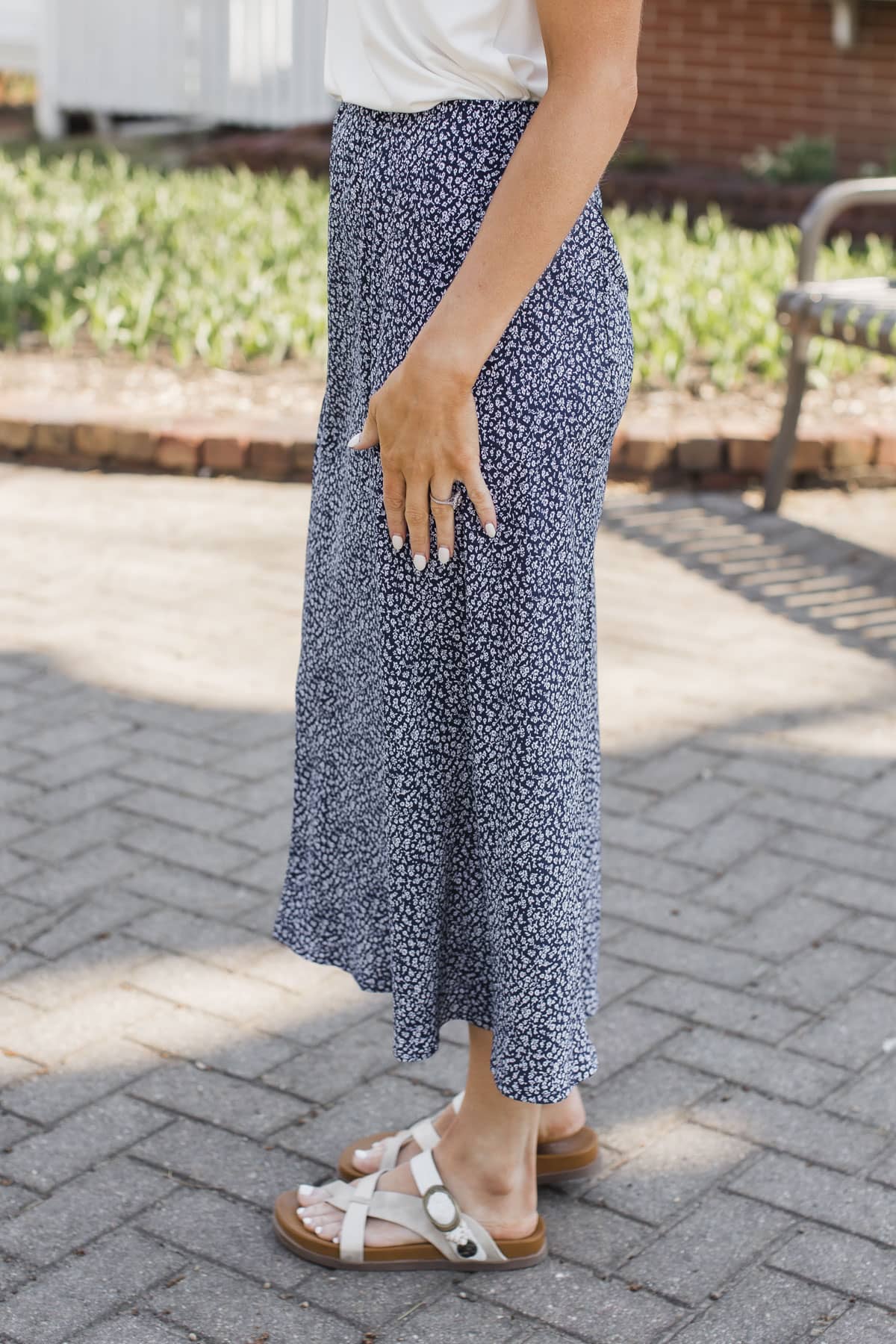 Stroll Through Town Floral Midi Skirt- Navy - Image 3