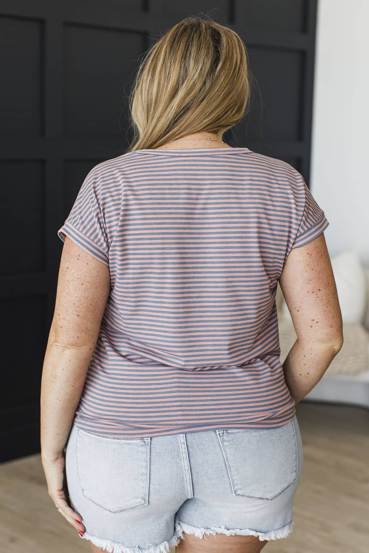 Strong Presence Striped V-Neck Top- Dusty Pink & Navy - Image 7