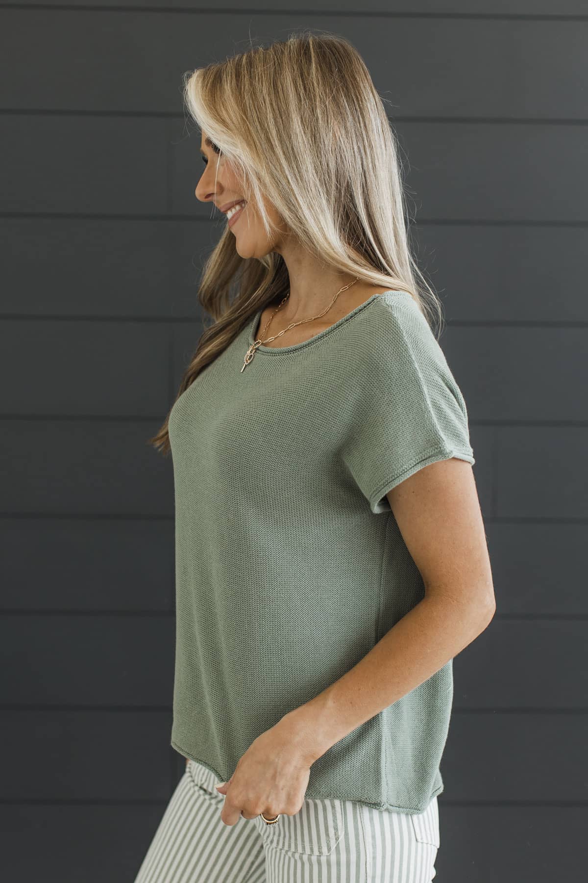 Stronger Than You Think Short Sleeve Knit Top- Sage - Image 4