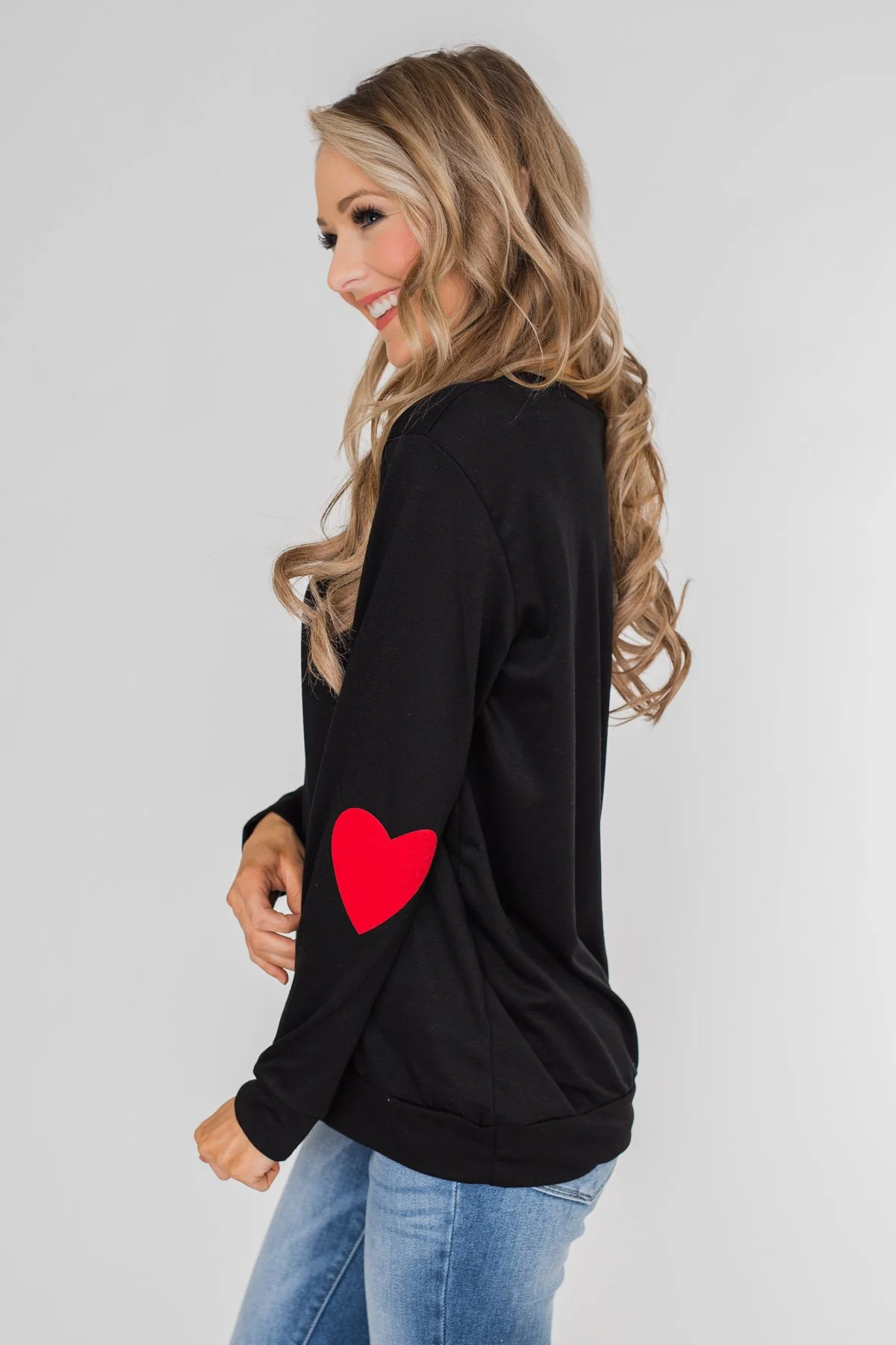 Struck By Love Heart Elbow Patch Top- Black - Image 2