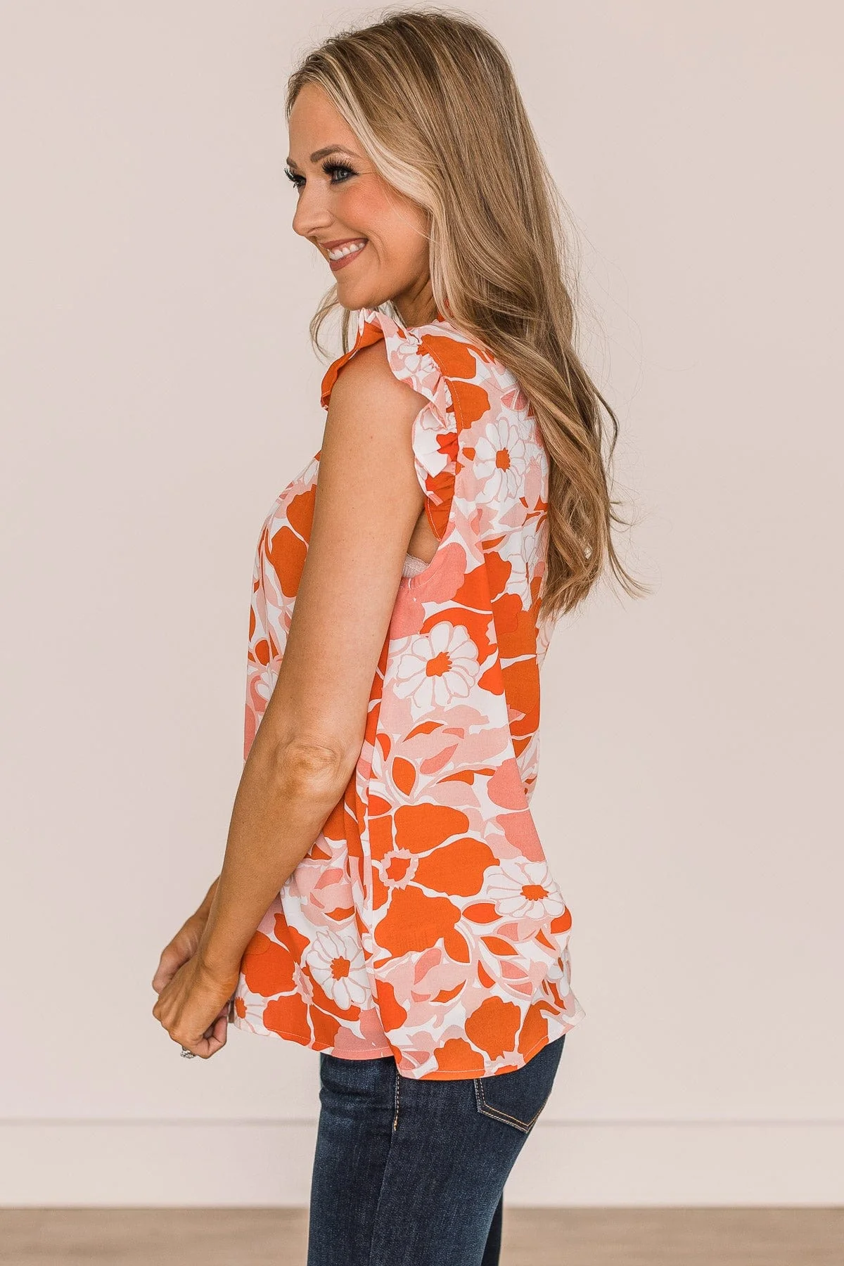 Stuck In The Past Floral Blouse- Peach & Orange - Image 5