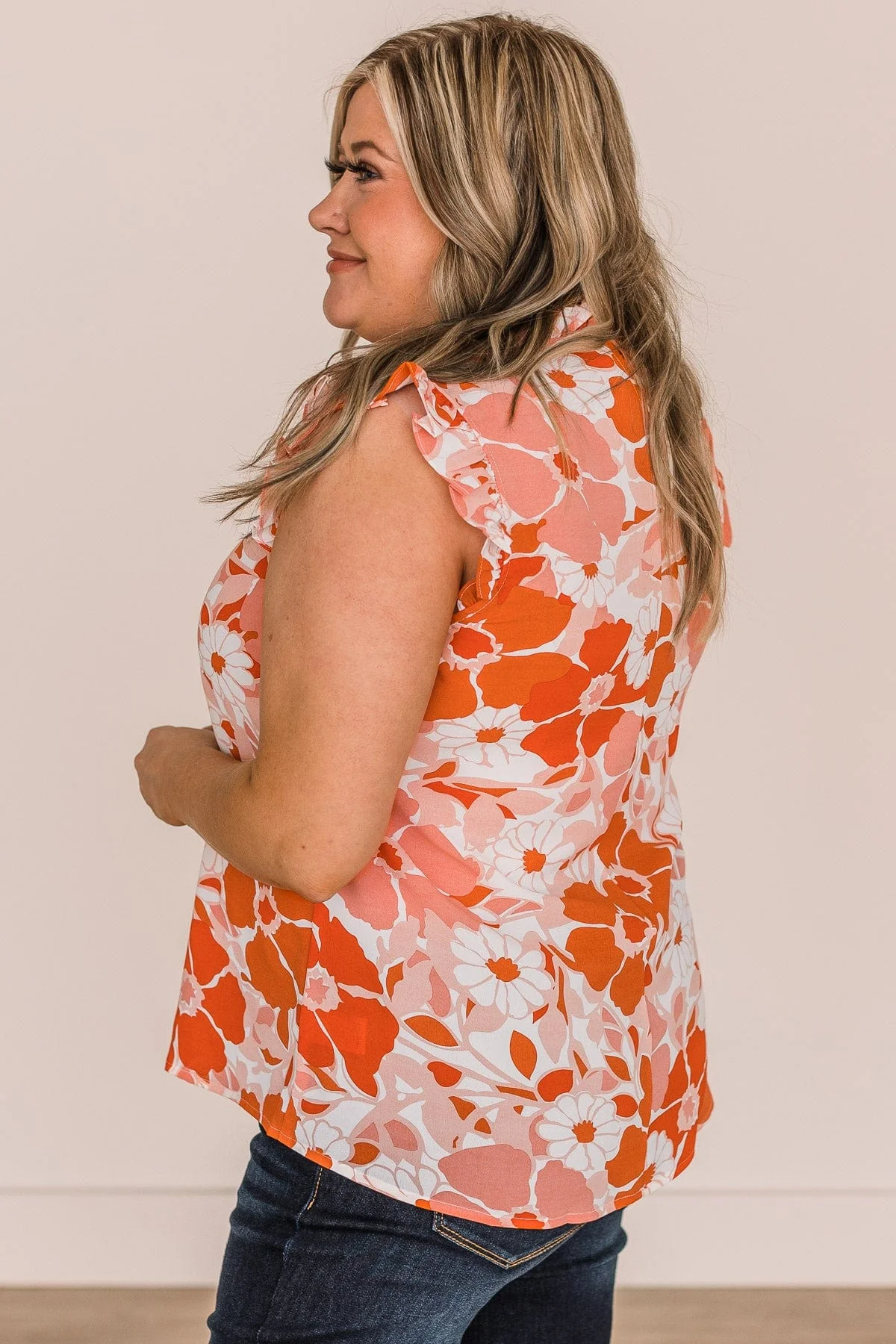 Stuck In The Past Floral Blouse- Peach & Orange - Image 6