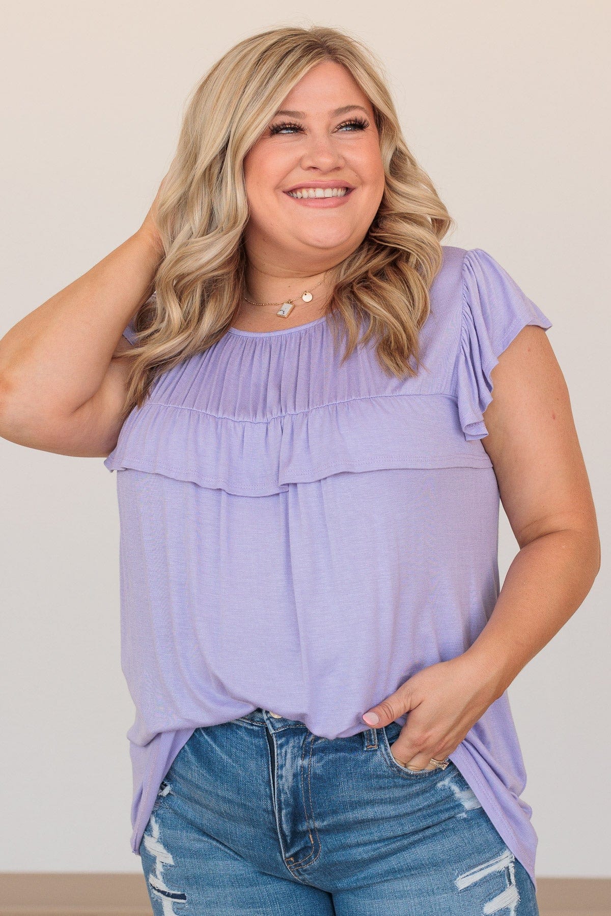 Stuck On Replay Ruffle Top- Lavender - Image 4