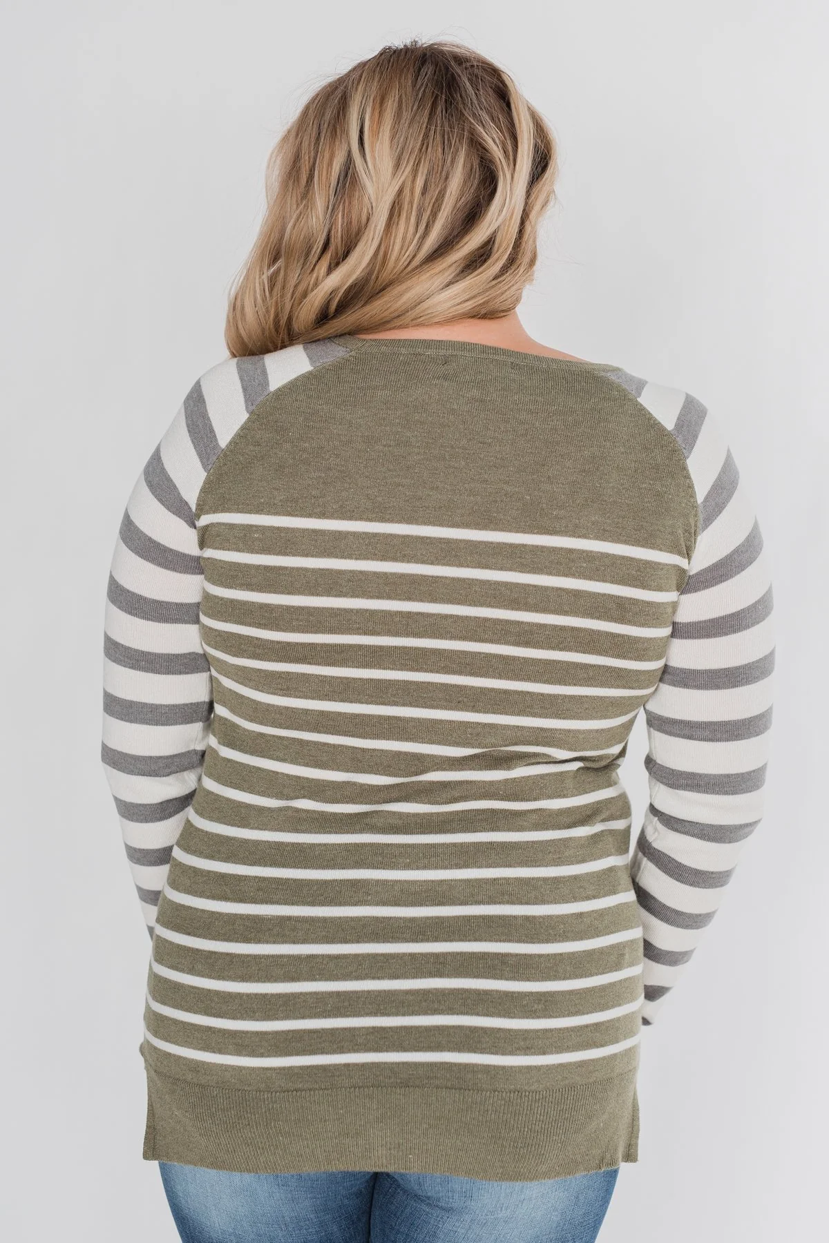 Stuck on You Striped Sweater- Ivory & Olive - Image 16