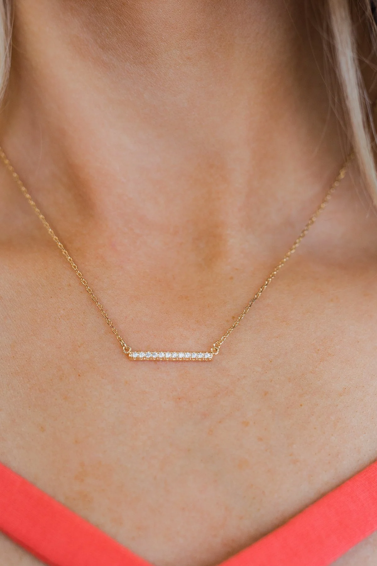 Studded Bar Necklace- Gold - Image 3