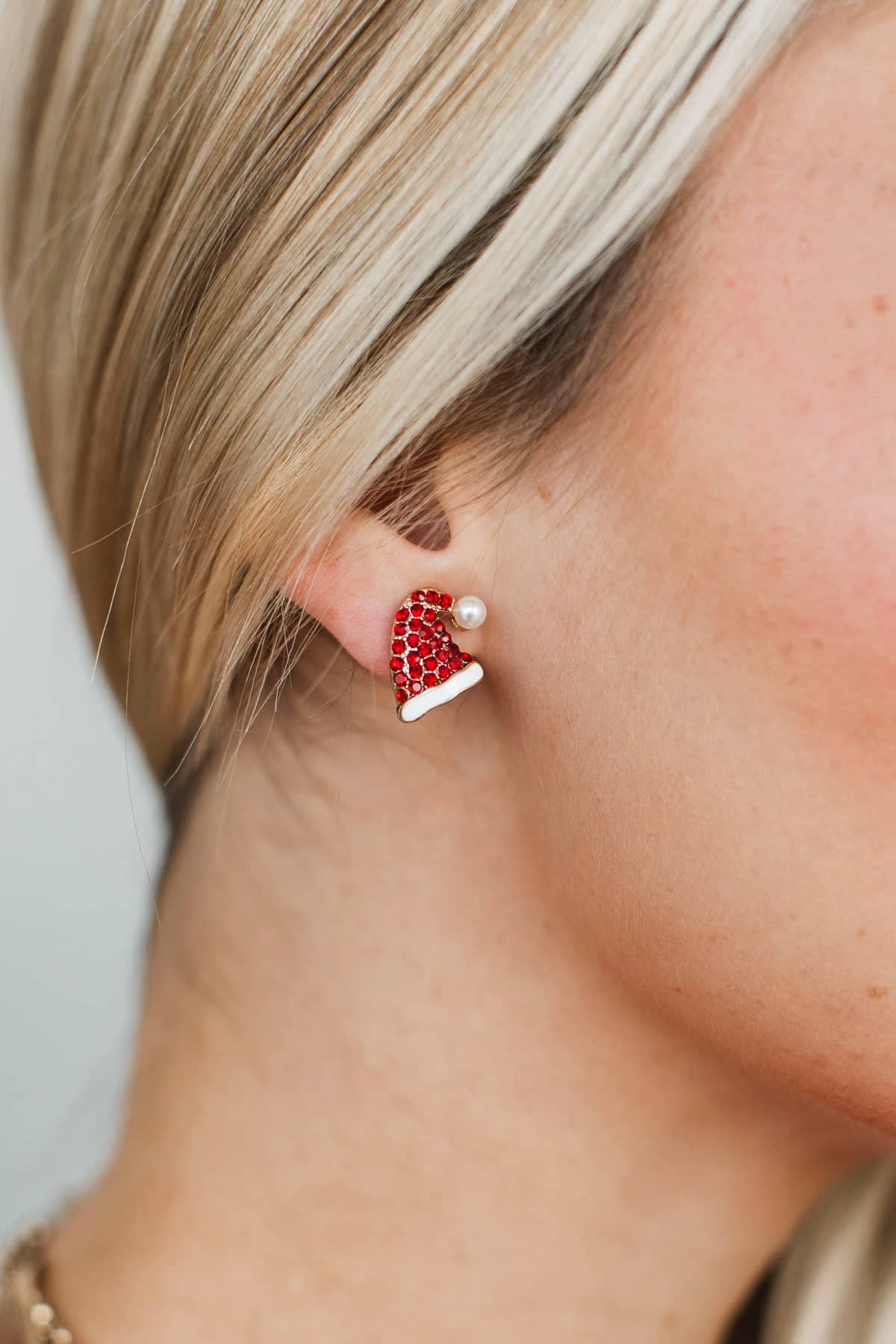 Studded Santa Hat Earrings- Red & Gold