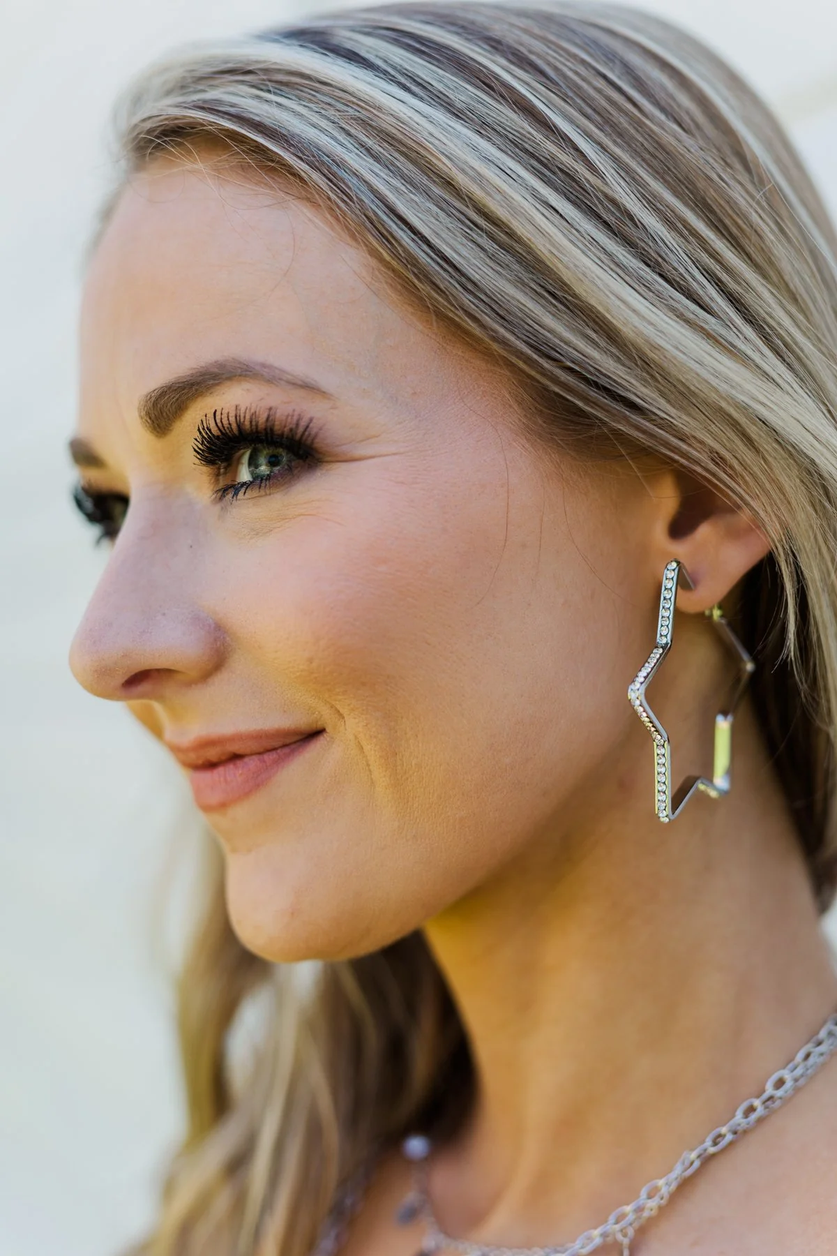 Studded Star Hoop Earrings- Silver