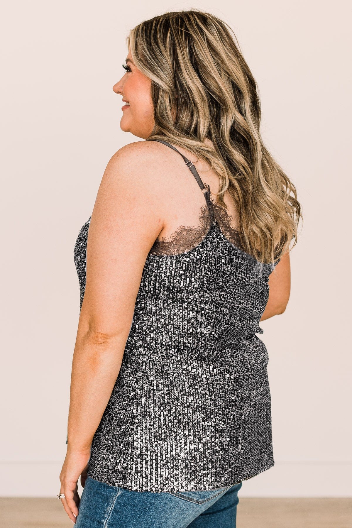 Stunning In Sequins Tank Top- Charcoal & Silver - Image 6