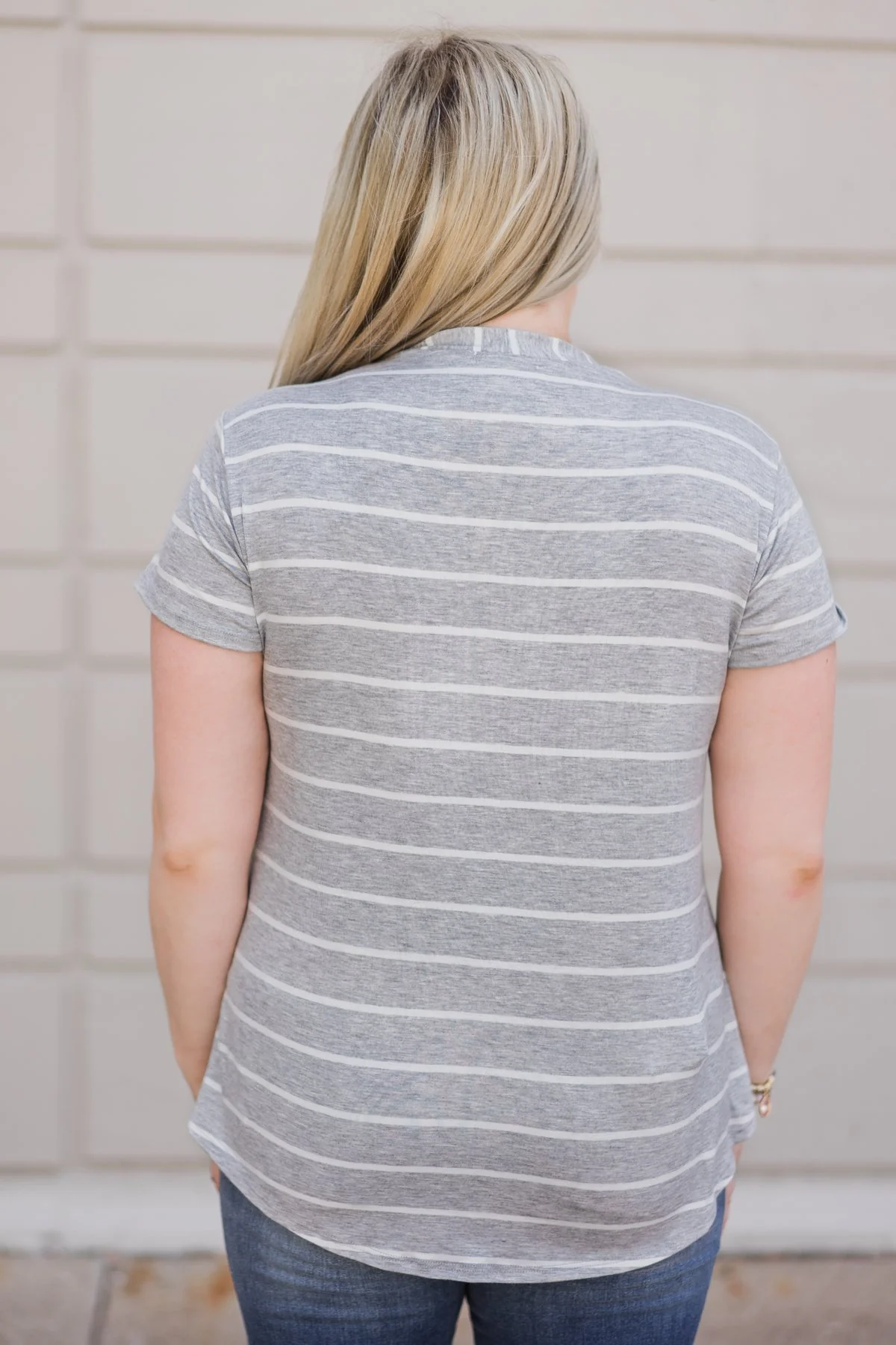 Stunning in Stripes Tie Top- Grey - Image 8