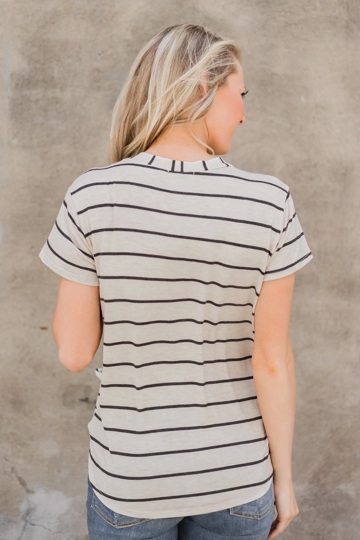 Stunning in Stripes Tie Top- Oatmeal - Image 4