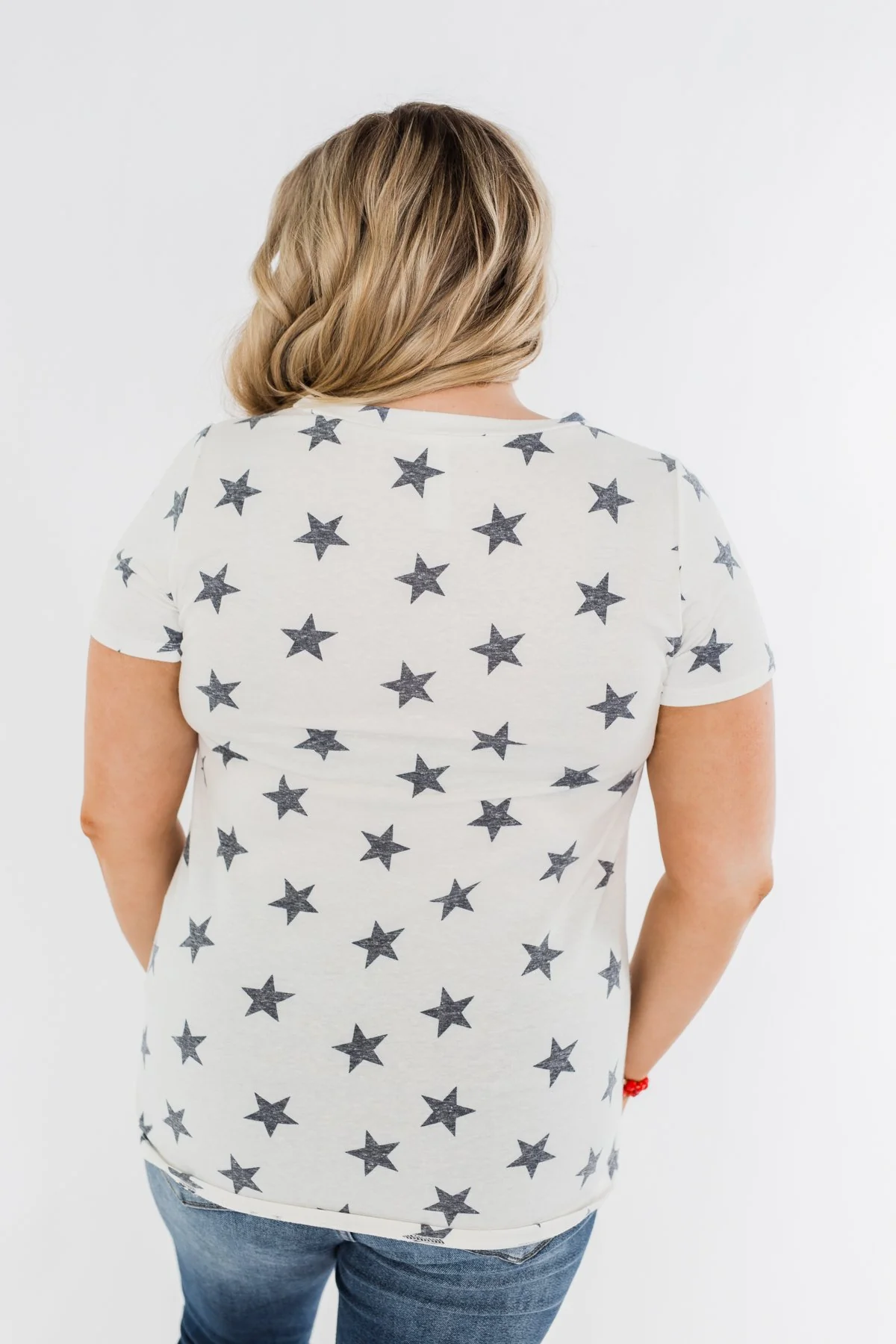 Stunning Stars V-Neck Print Top- Ivory & Navy - Image 8