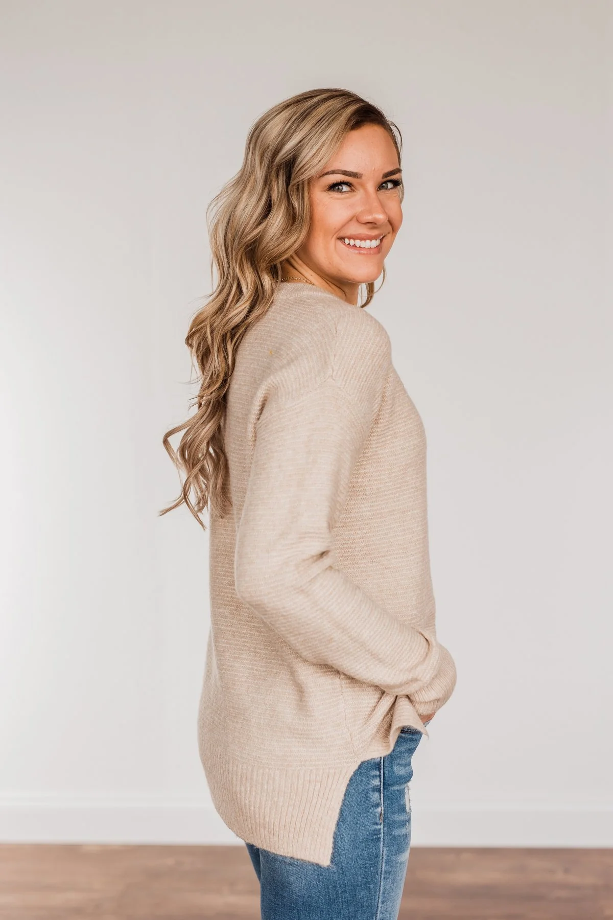 Stunningly Beautiful Knit Sweater- Beige - Image 13