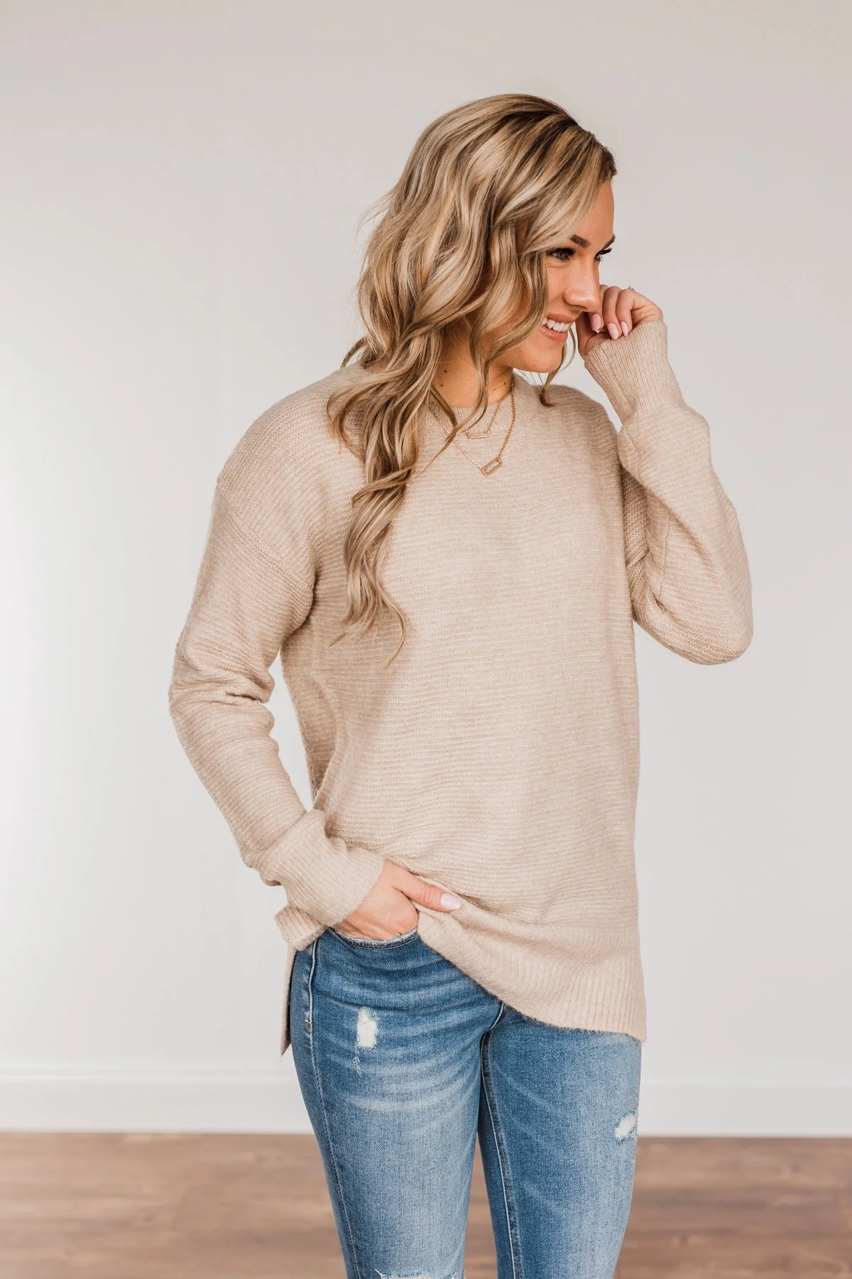 Stunningly Beautiful Knit Sweater- Beige - Image 6