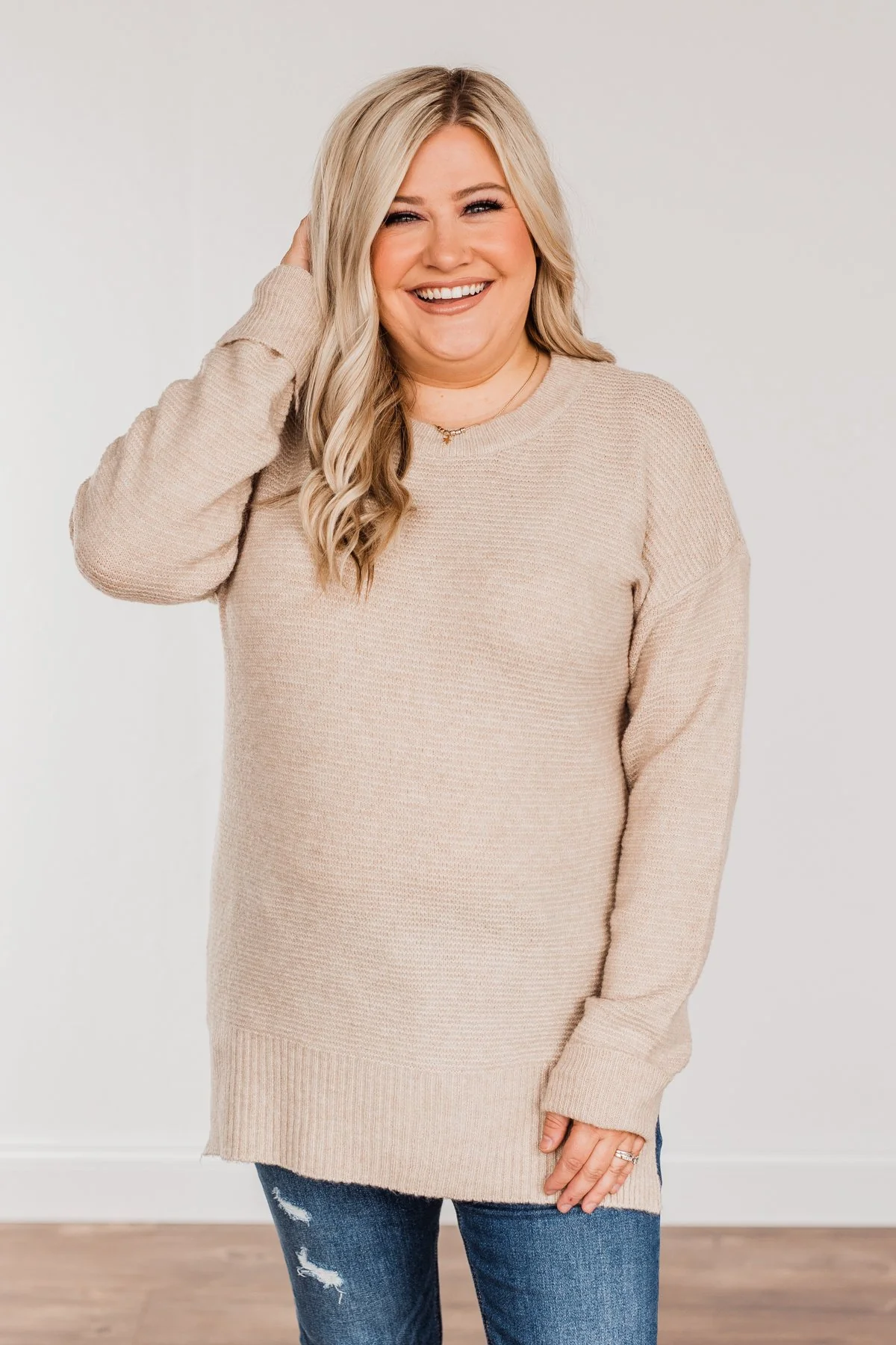 Stunningly Beautiful Knit Sweater- Beige - Image 8