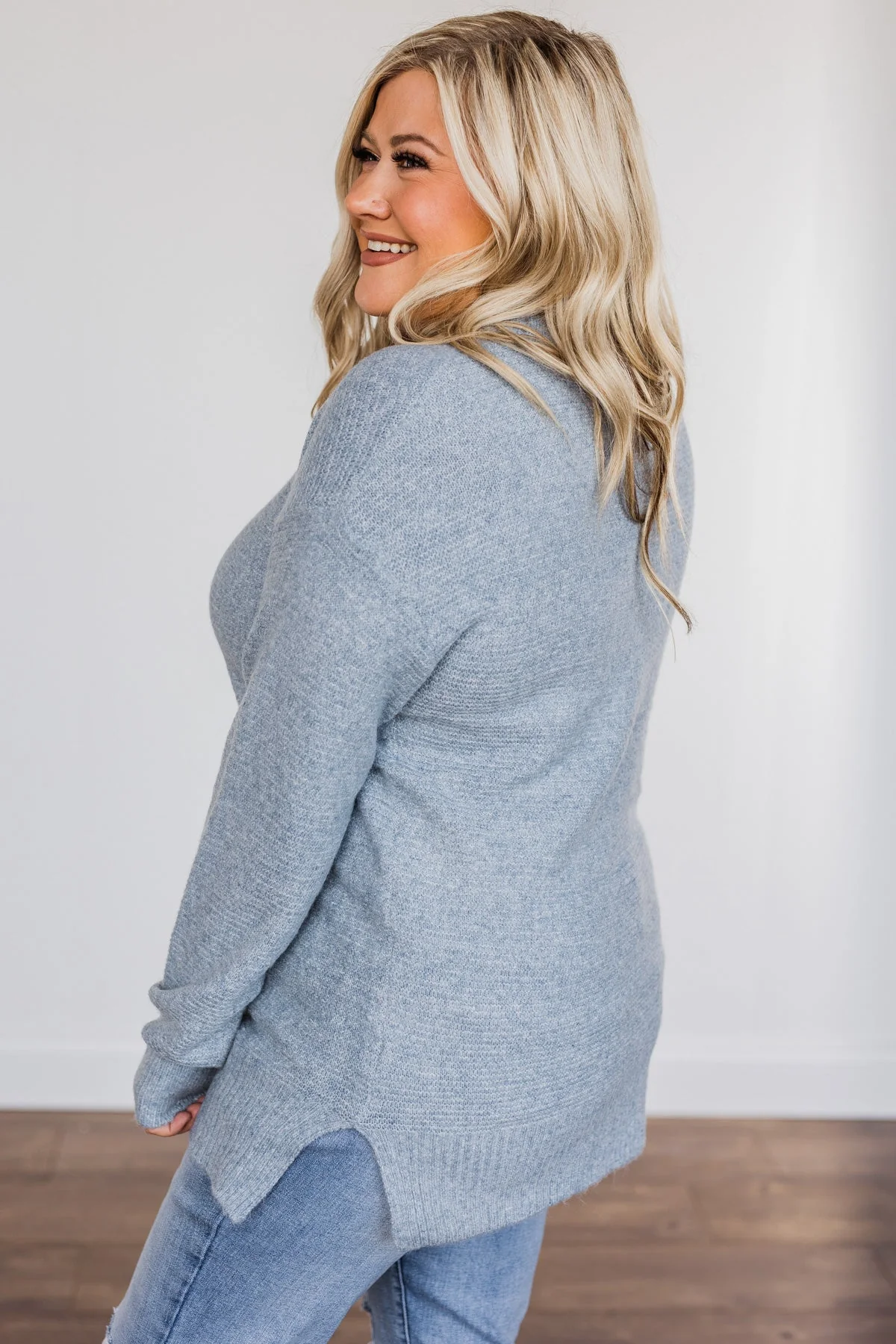 Stunningly Beautiful Knit Sweater- Denim - Image 6