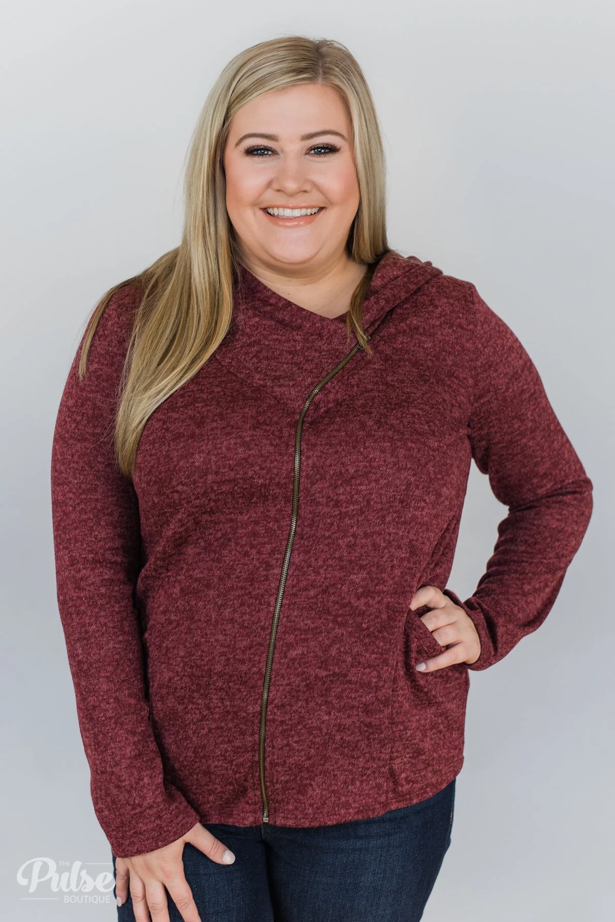 Stylish This Fall Zip Up Hoodie- Heather Burgundy - Image 10
