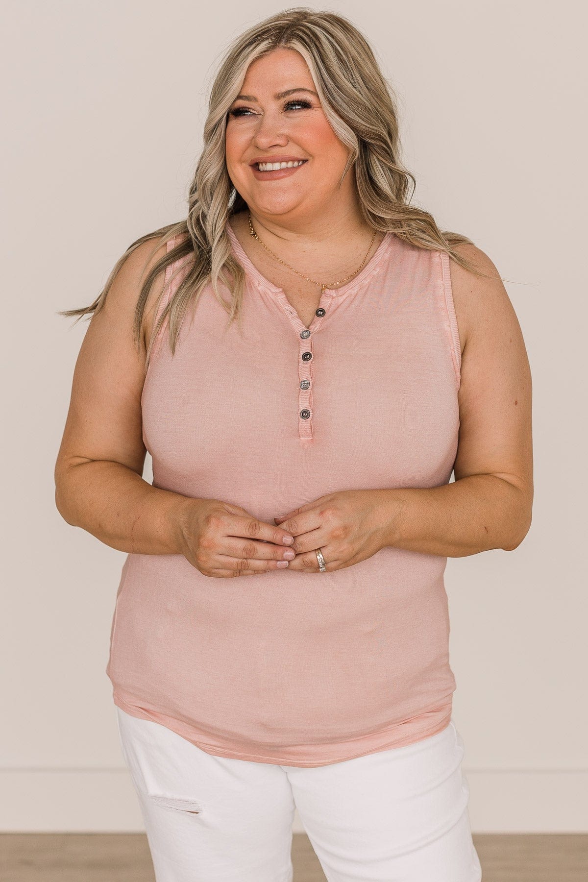 Such A Delight Button Tank Top- Dusty Pink - Image 2