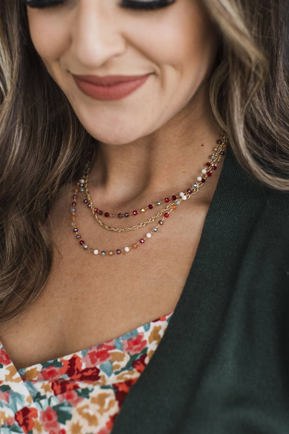 Such A Joy 3-Tier Beaded Gold Necklace- Multi