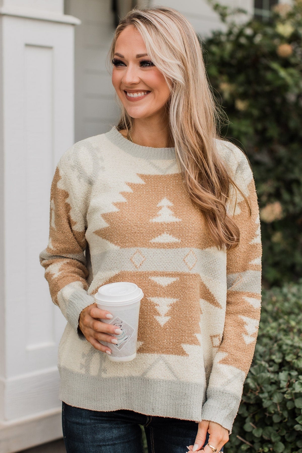 Such Delight Aztec Knit Sweater- Ivory & Mocha - Image 5