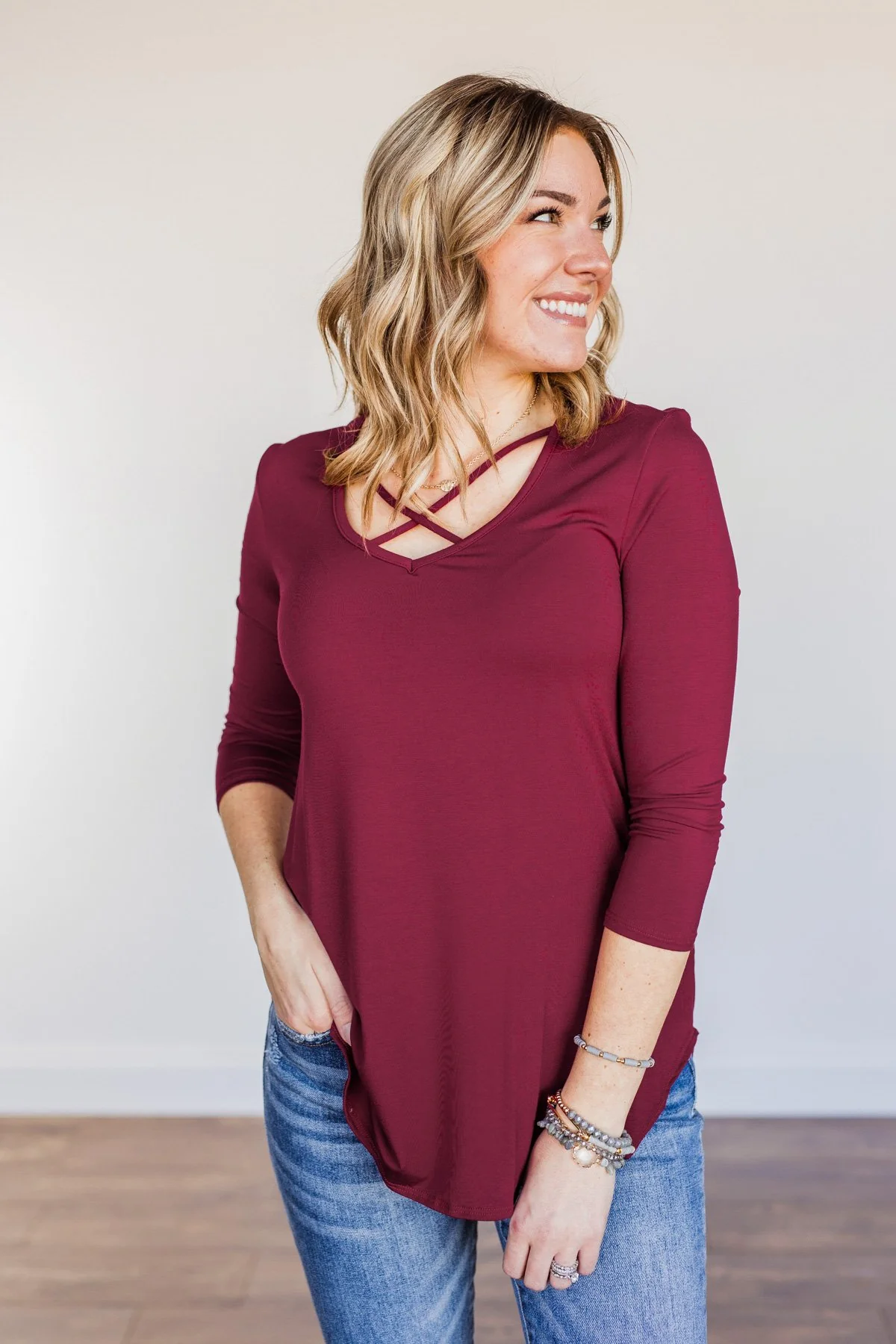 Sucker For Love Criss-Cross Top- Burgundy - Image 2
