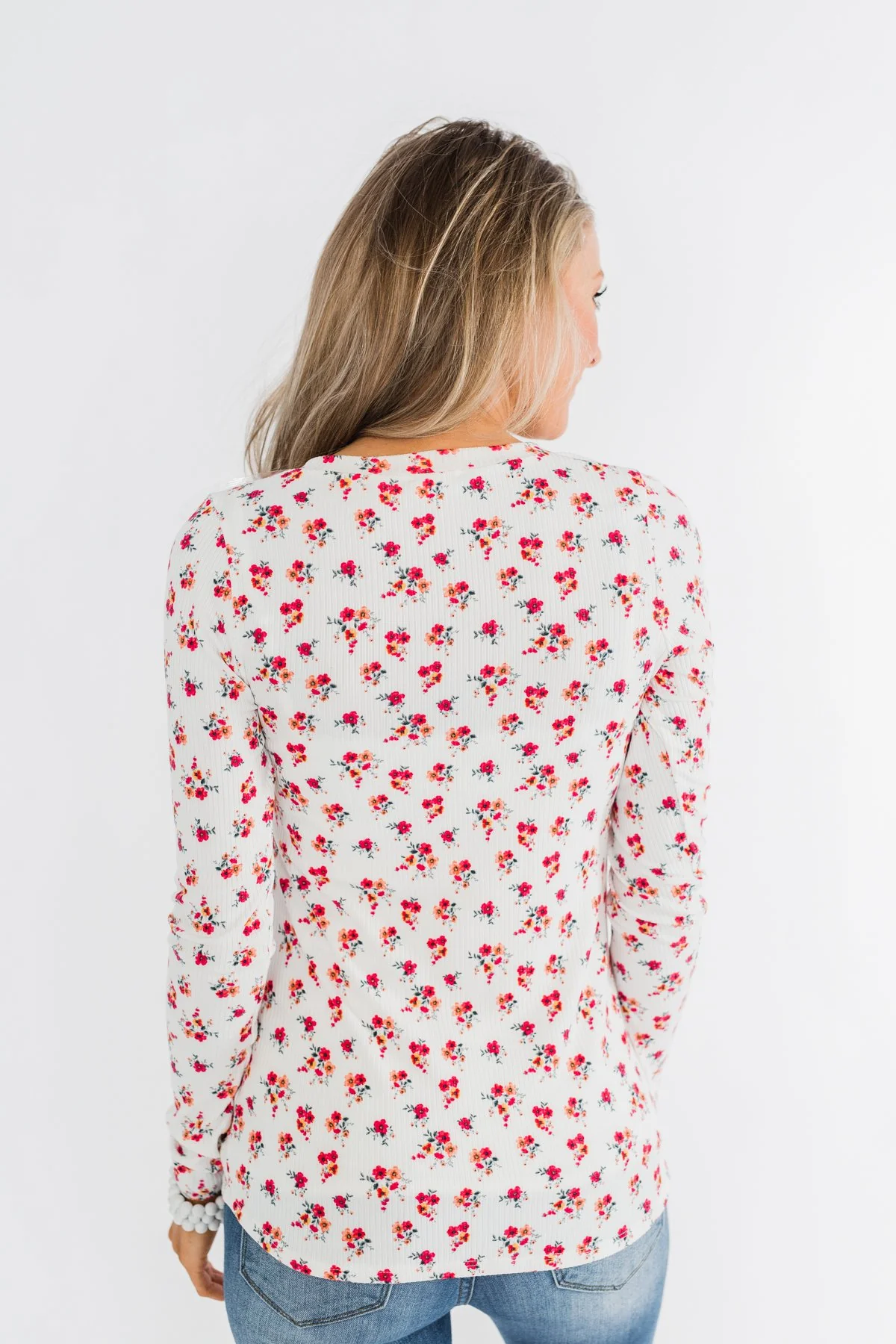 Sudden Bloom Floral V-Neck Top- Ivory - Image 10