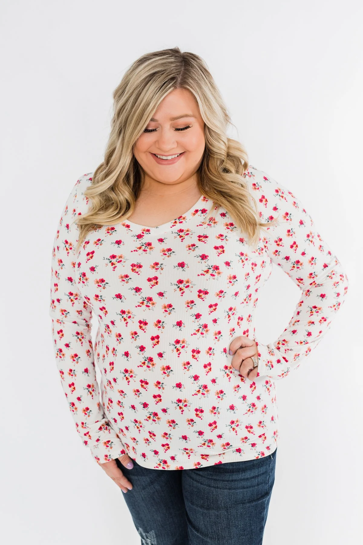 Sudden Bloom Floral V-Neck Top- Ivory - Image 7