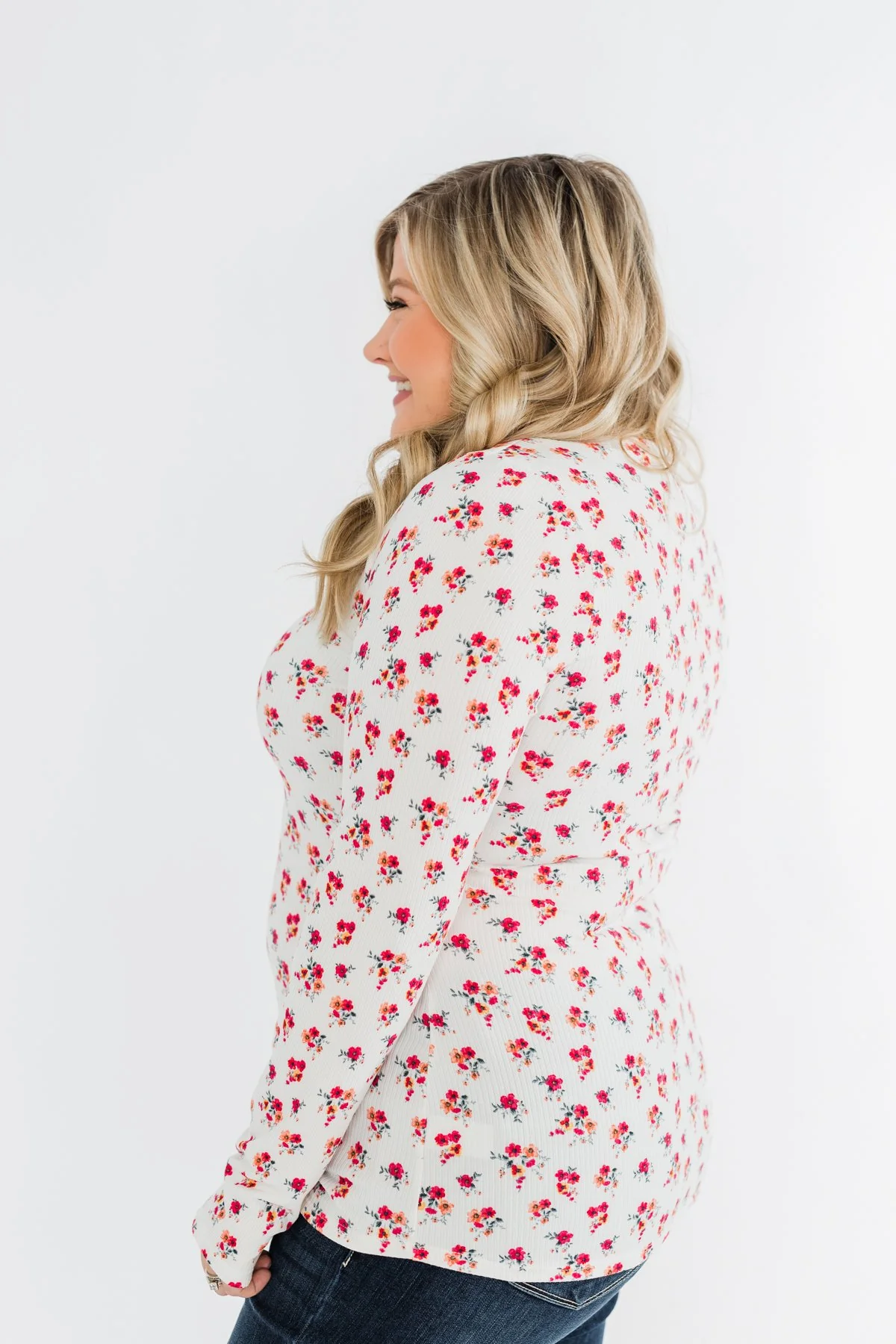 Sudden Bloom Floral V-Neck Top- Ivory - Image 9