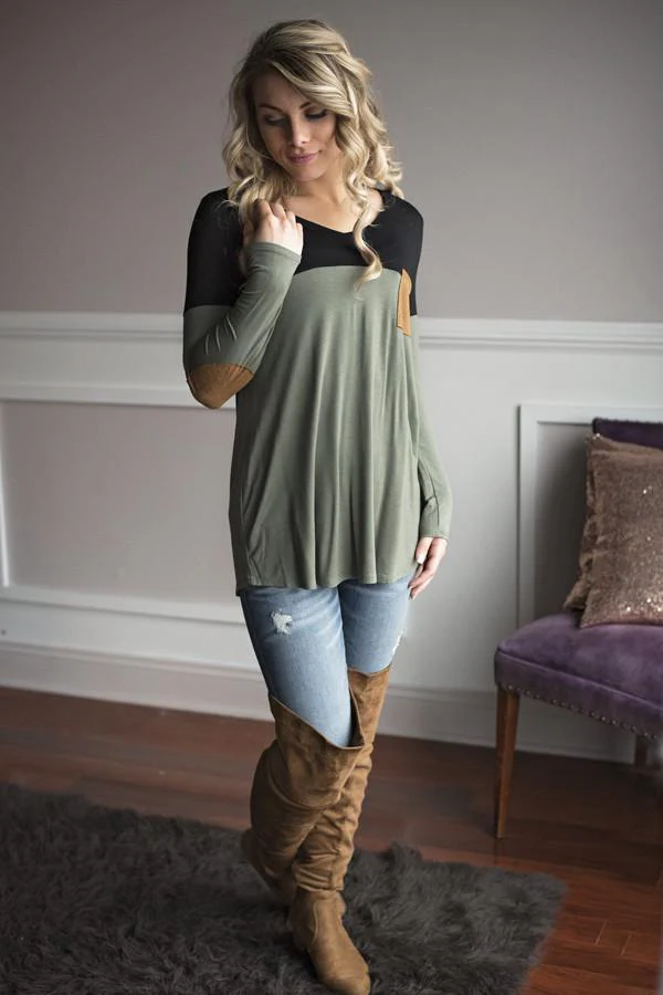 Suede Pocket Top - Olive - Image 2