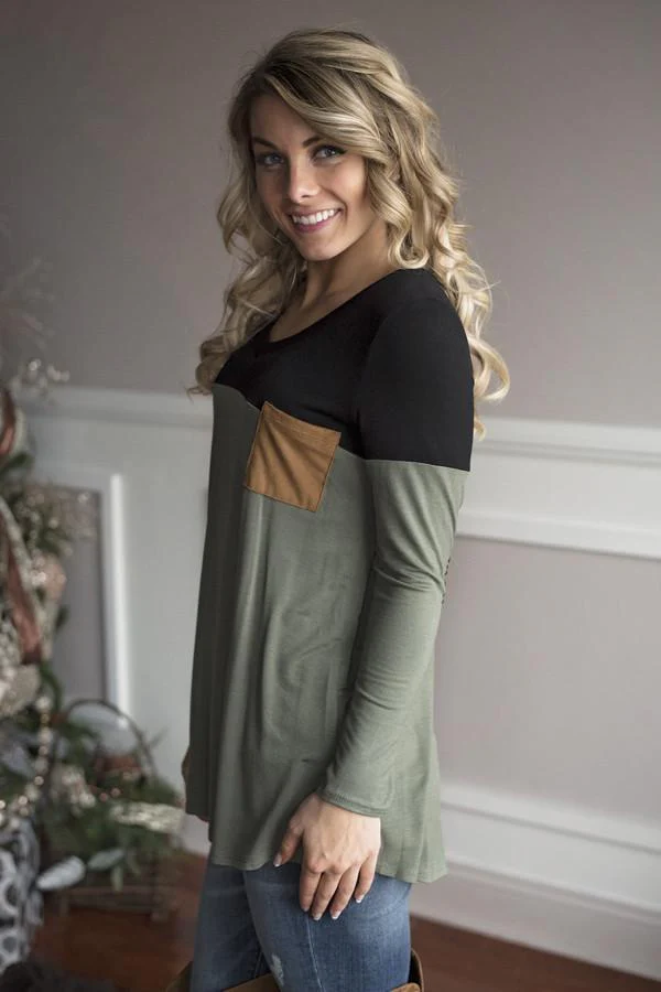 Suede Pocket Top - Olive - Image 3