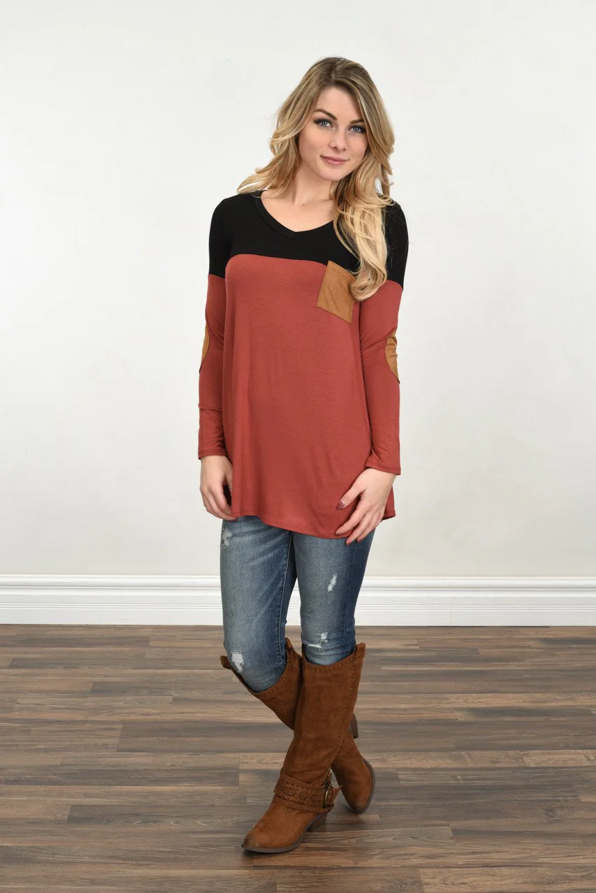 Suede Pocket Top ~ Rust - Image 3