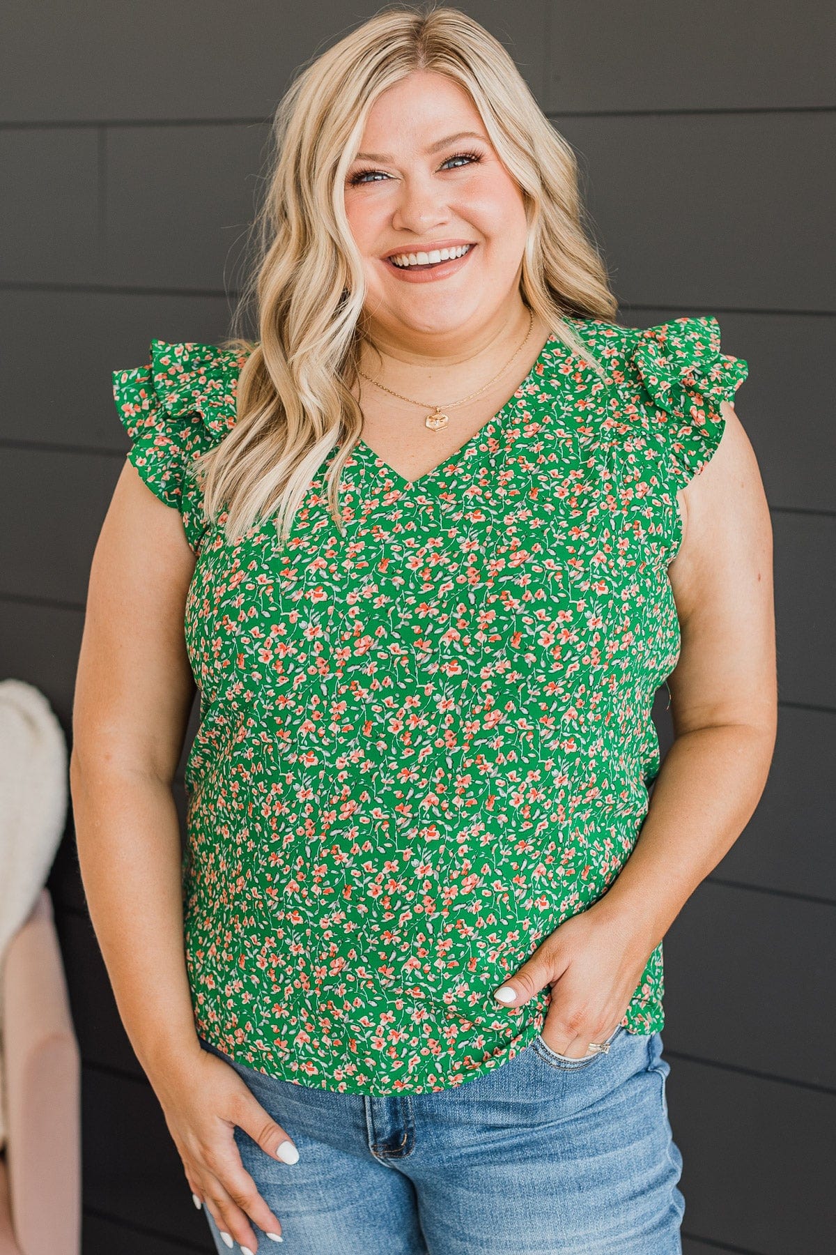Summer Romance Floral Blouse- Green - Image 2