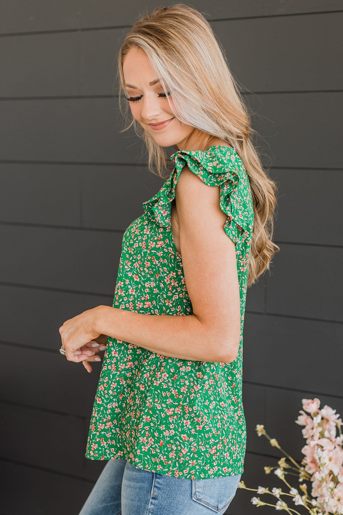Summer Romance Floral Blouse- Green - Image 5