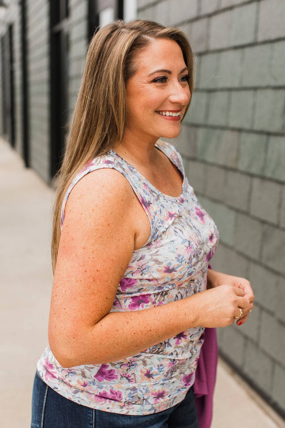 Summer Blooms Floral Tank Top- Ivory & Pink - Image 6