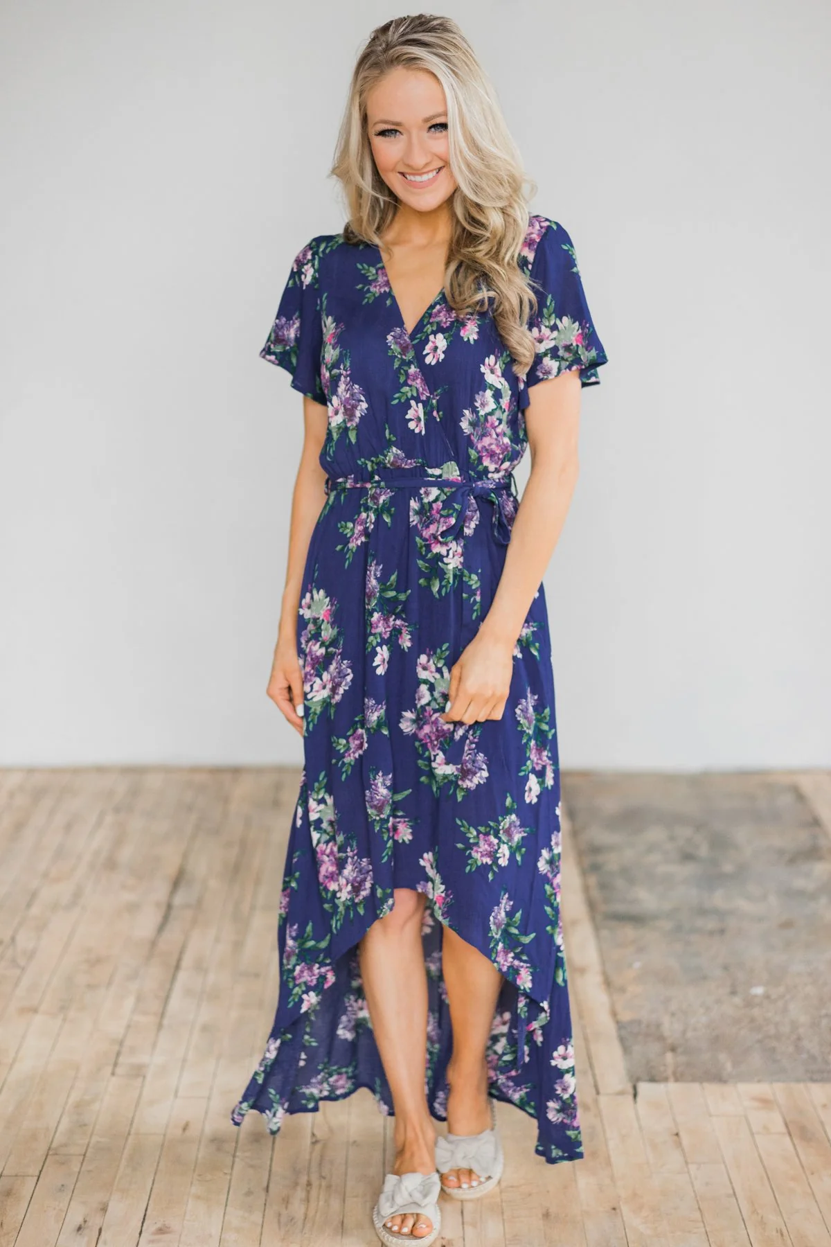 Summer Blues Floral Hi-Lo Dress - Image 3