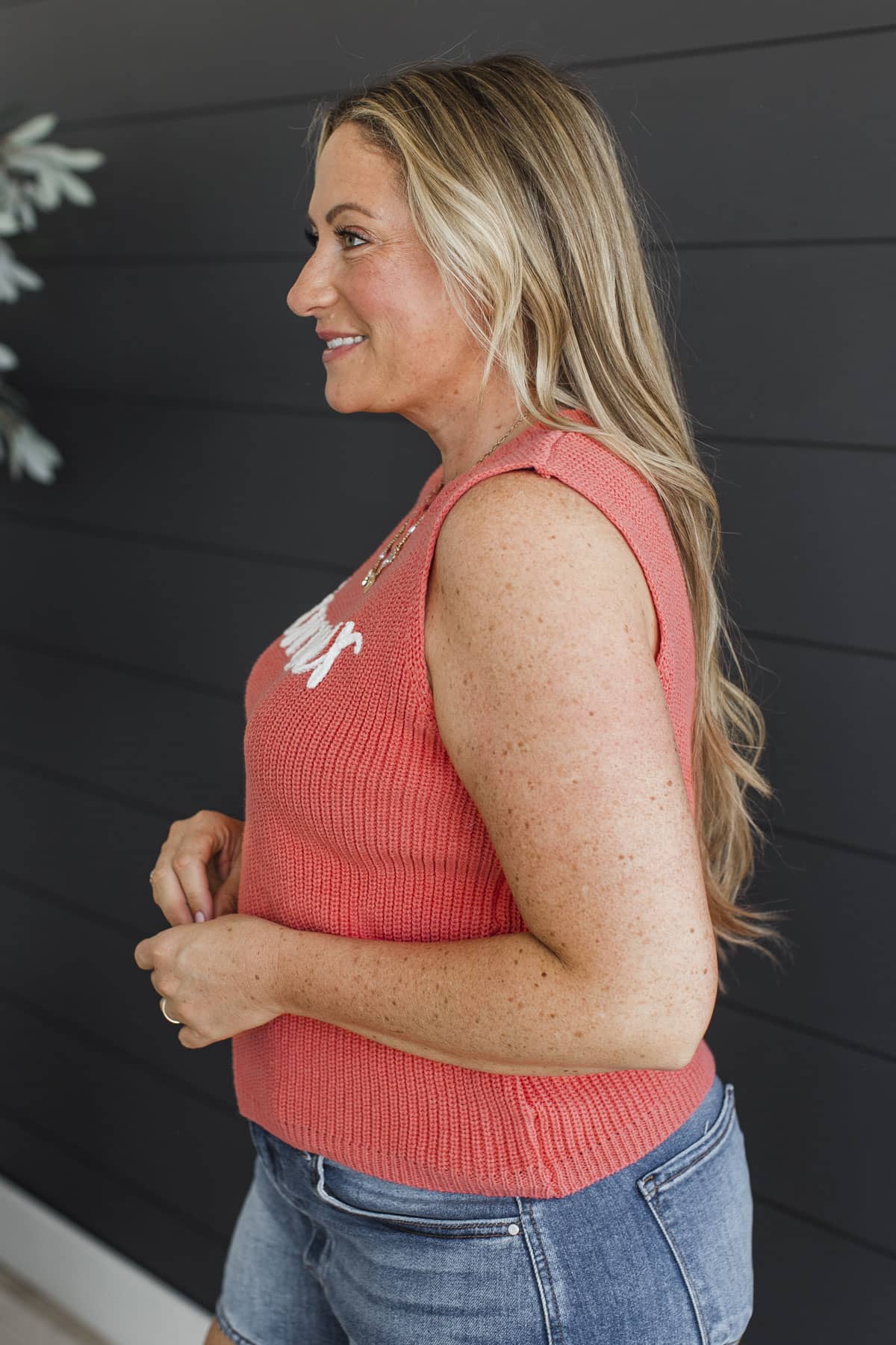 "Summer" Embroidered Knit Tank Top- Coral - Image 6