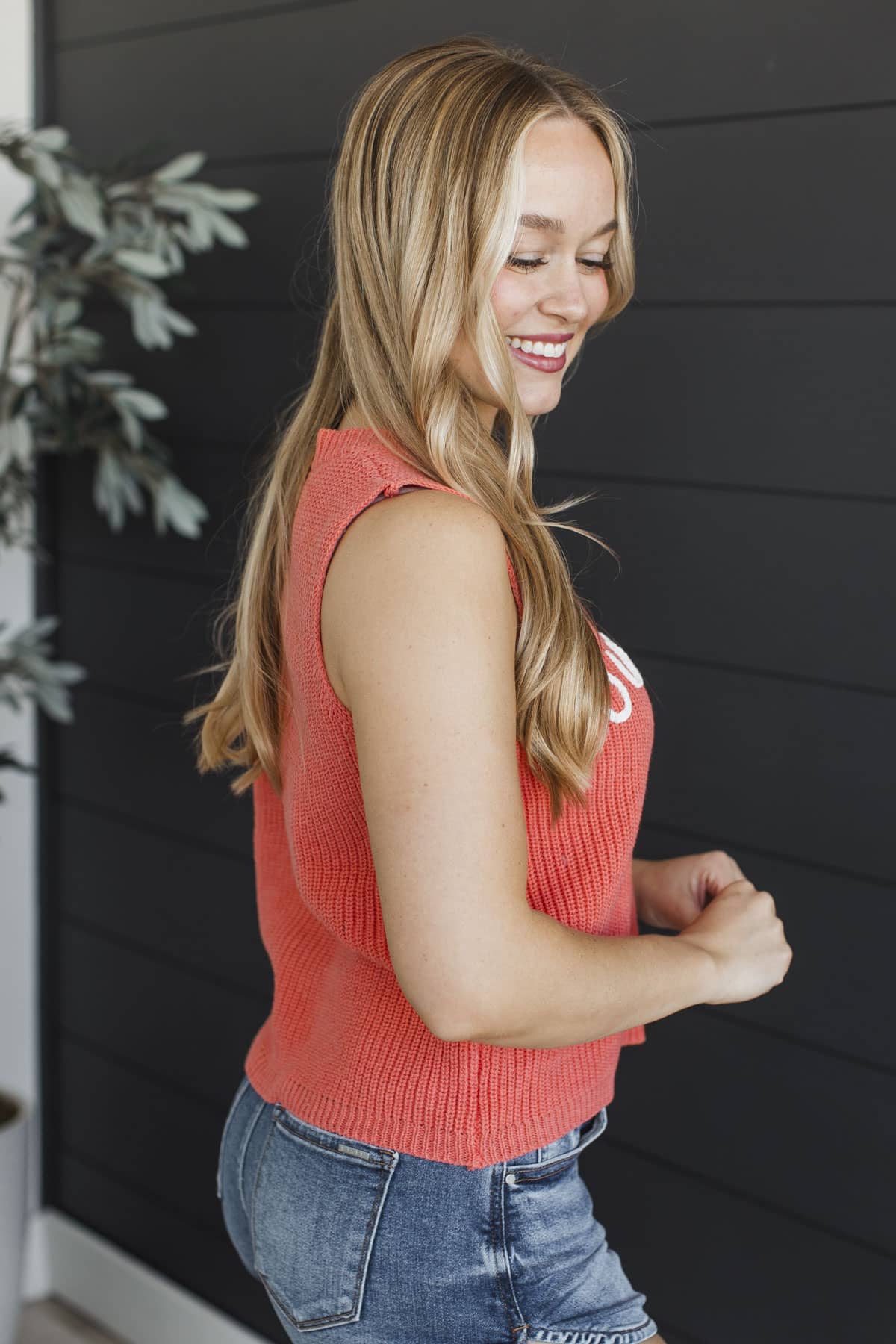 "Summer" Embroidered Knit Tank Top- Coral - Image 7