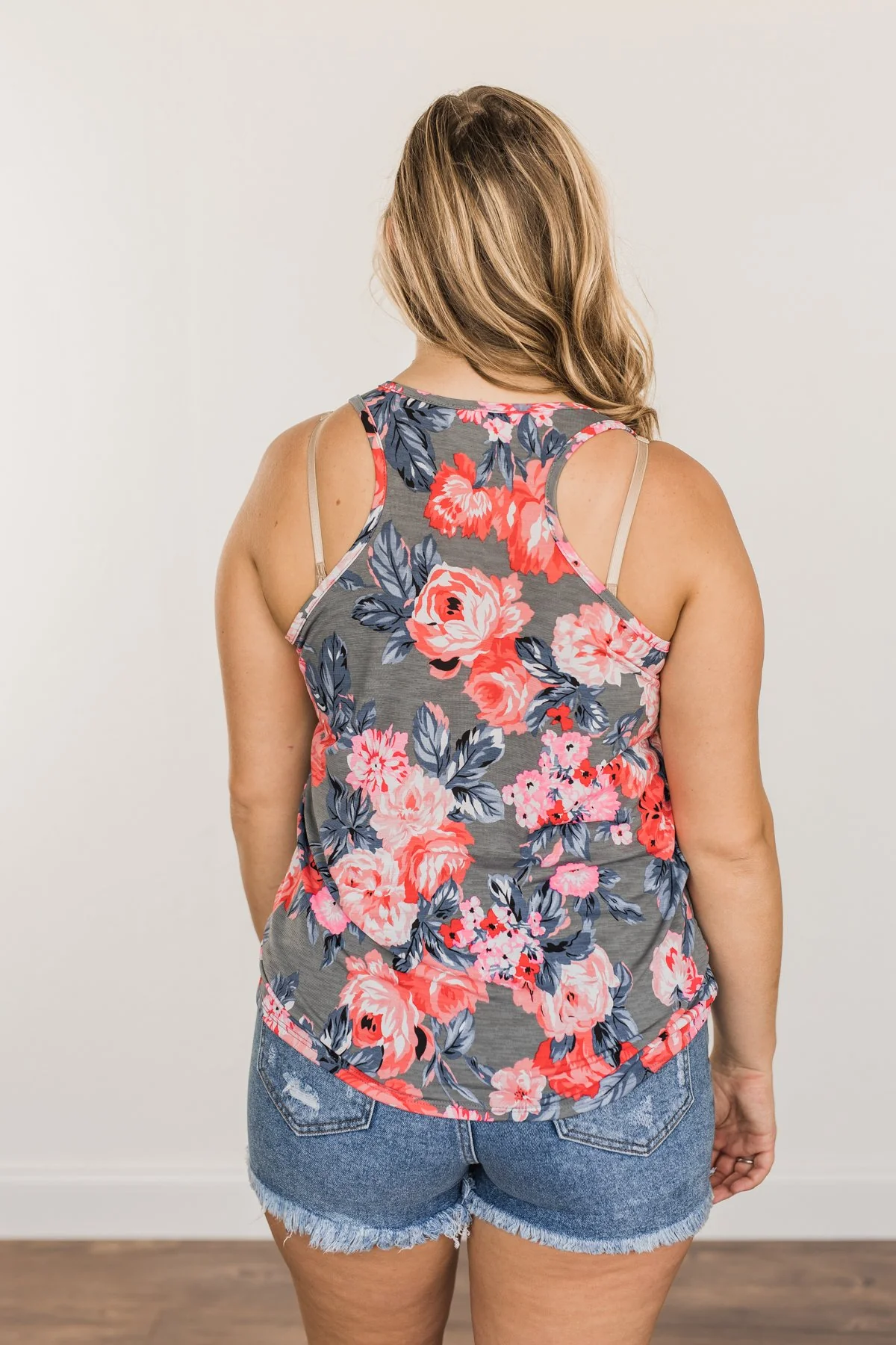 Summer Feeling Floral Racerback Tank Top- Charcoal - Image 9