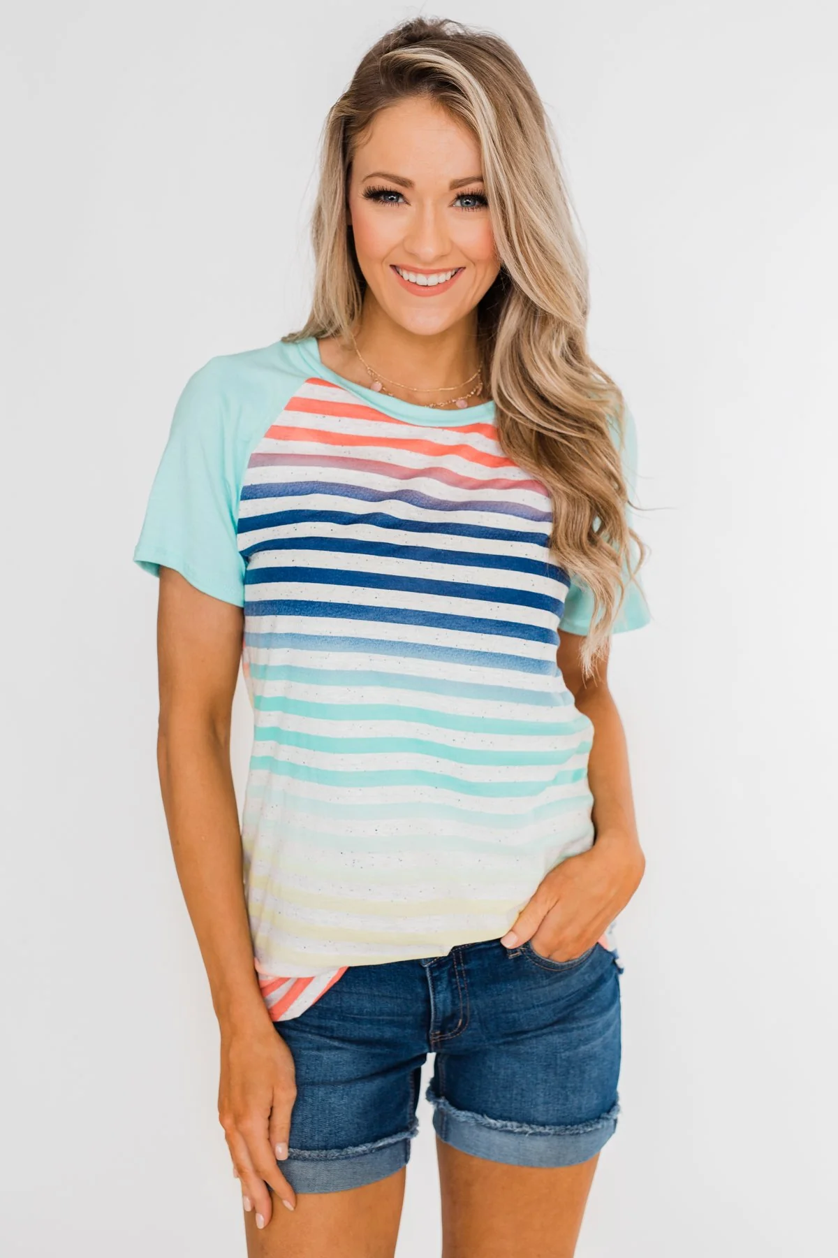 Summer Horizon Multi-Colored Striped Top- Light Blue - Image 5