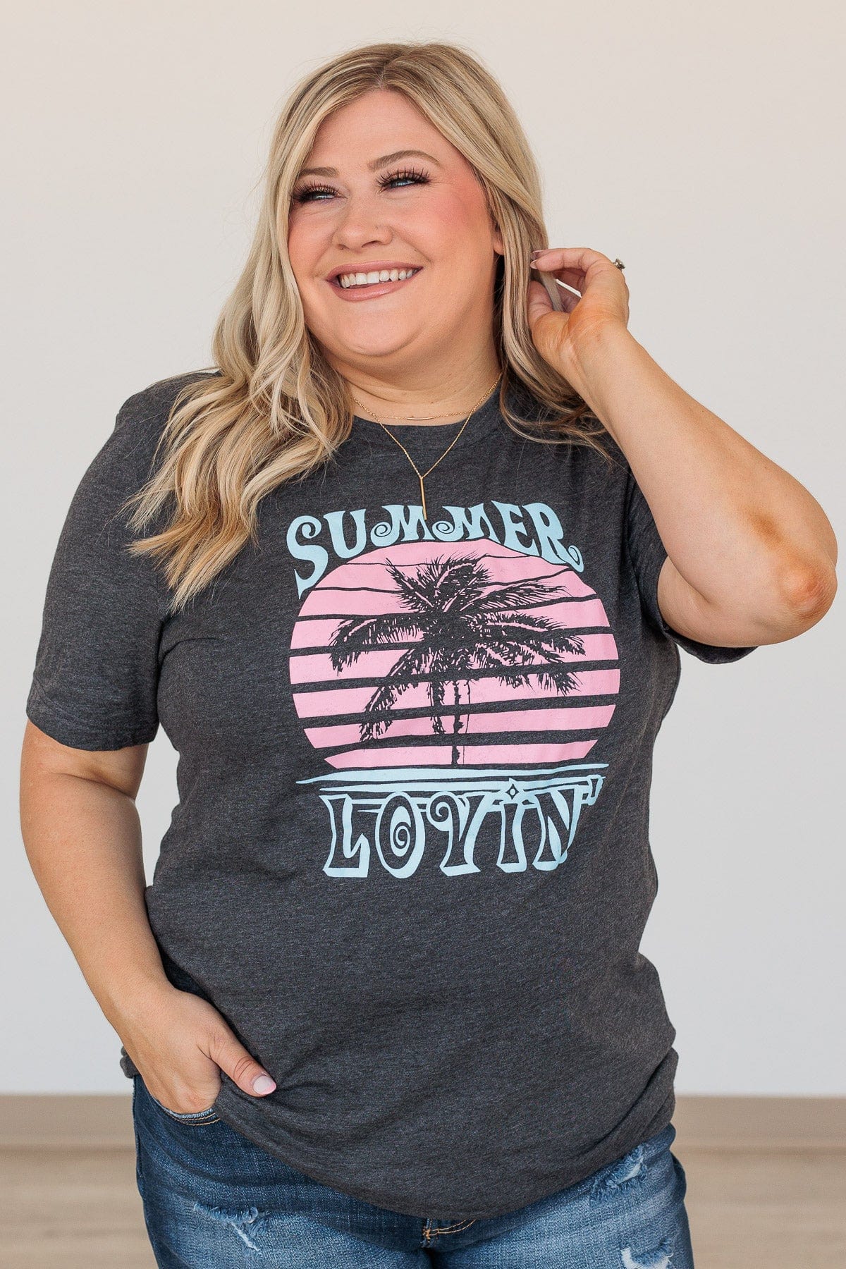 "Summer Lovin" Graphic Tee- Dark Charcoal - Image 6