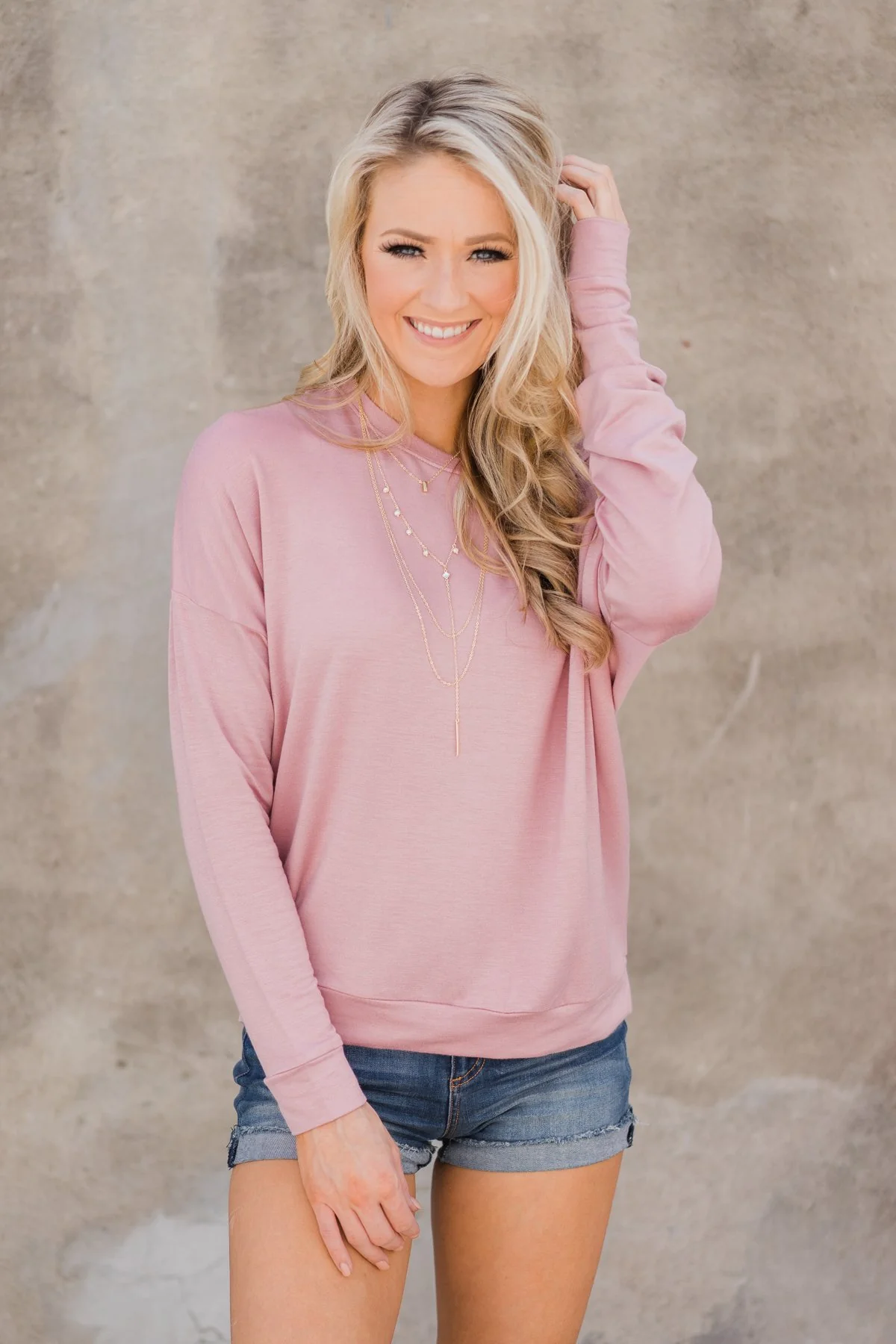 Summer Nights Long Sleeve Top- Dusty Pink