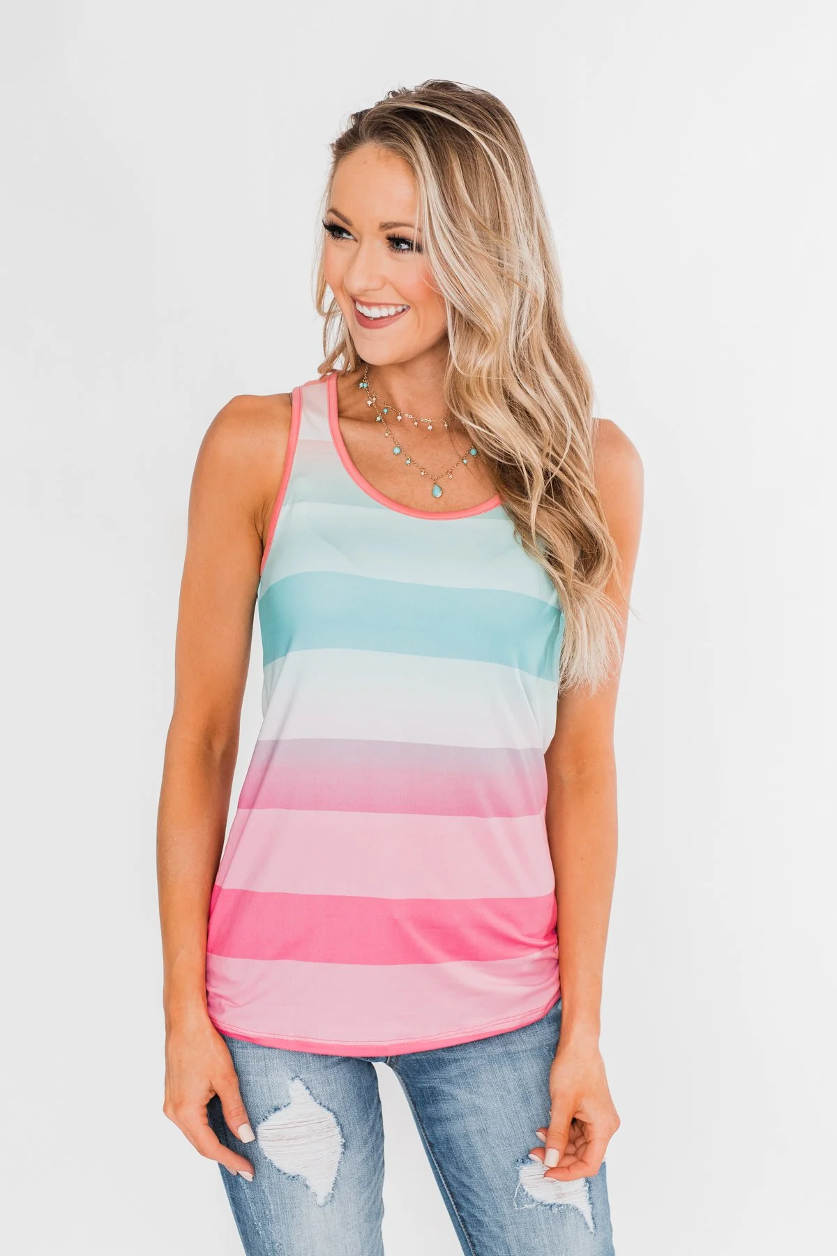 Summer Shades Tank Top- Blue & Pink Tones - Image 5