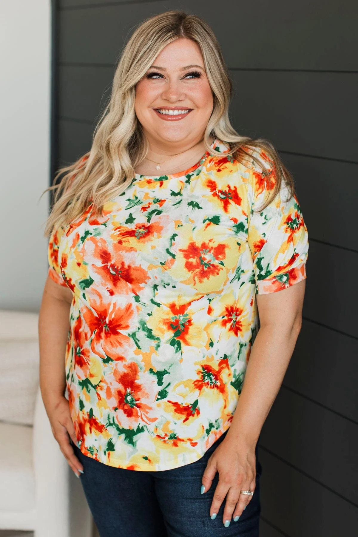Summer Soiree Floral Top- Orange & Yellow - Image 4