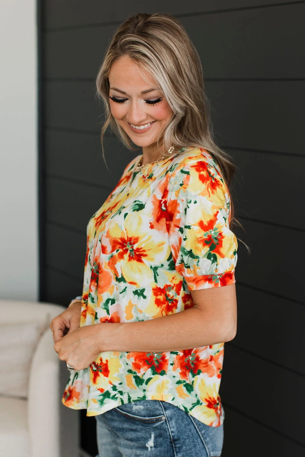 Summer Soiree Floral Top- Orange & Yellow - Image 6