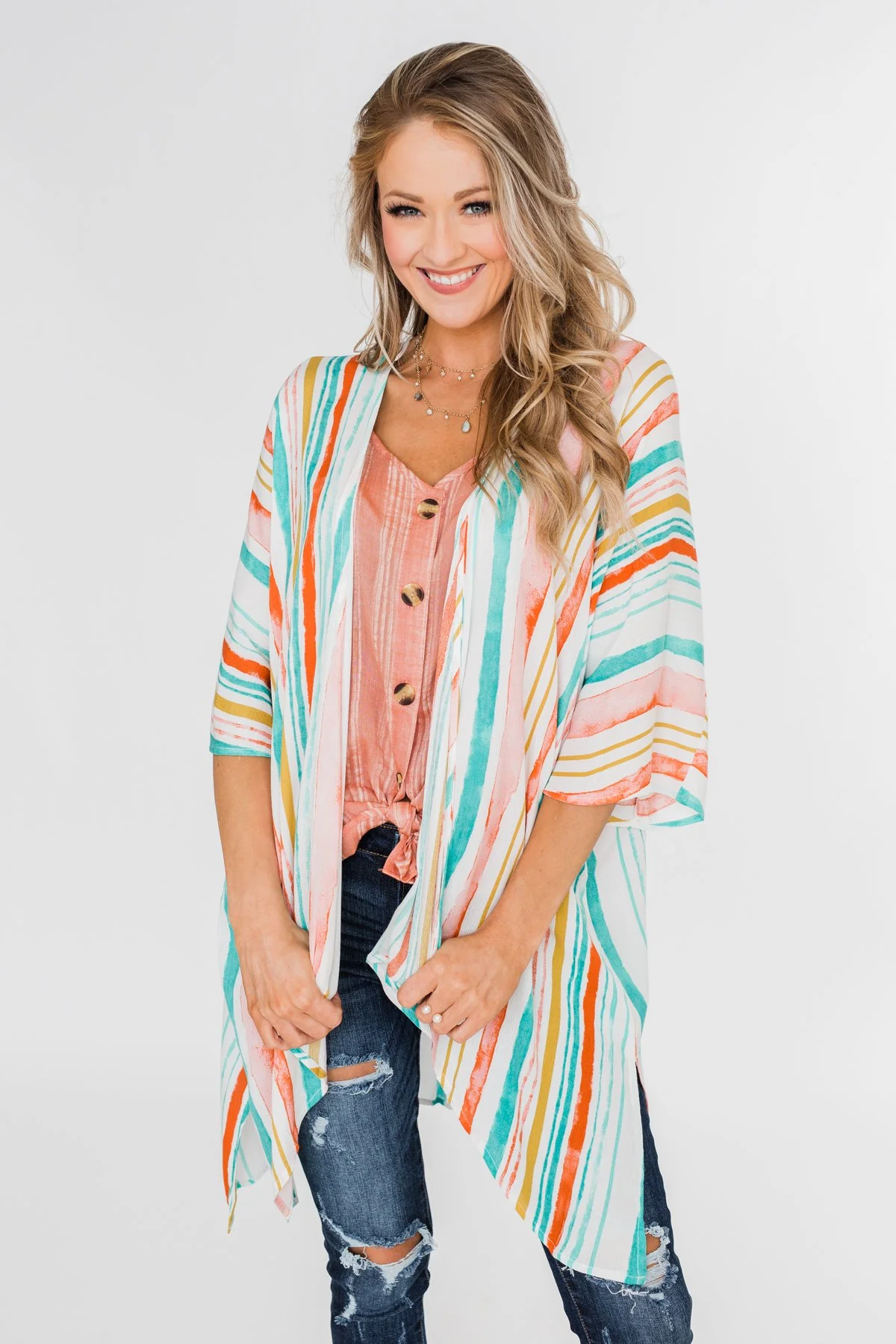 Summer Sunset Kimono- Blue & Orange - Image 2