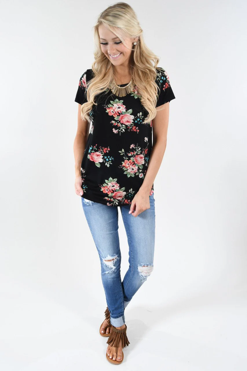 Summertime Floral Top ~ Black - Image 2