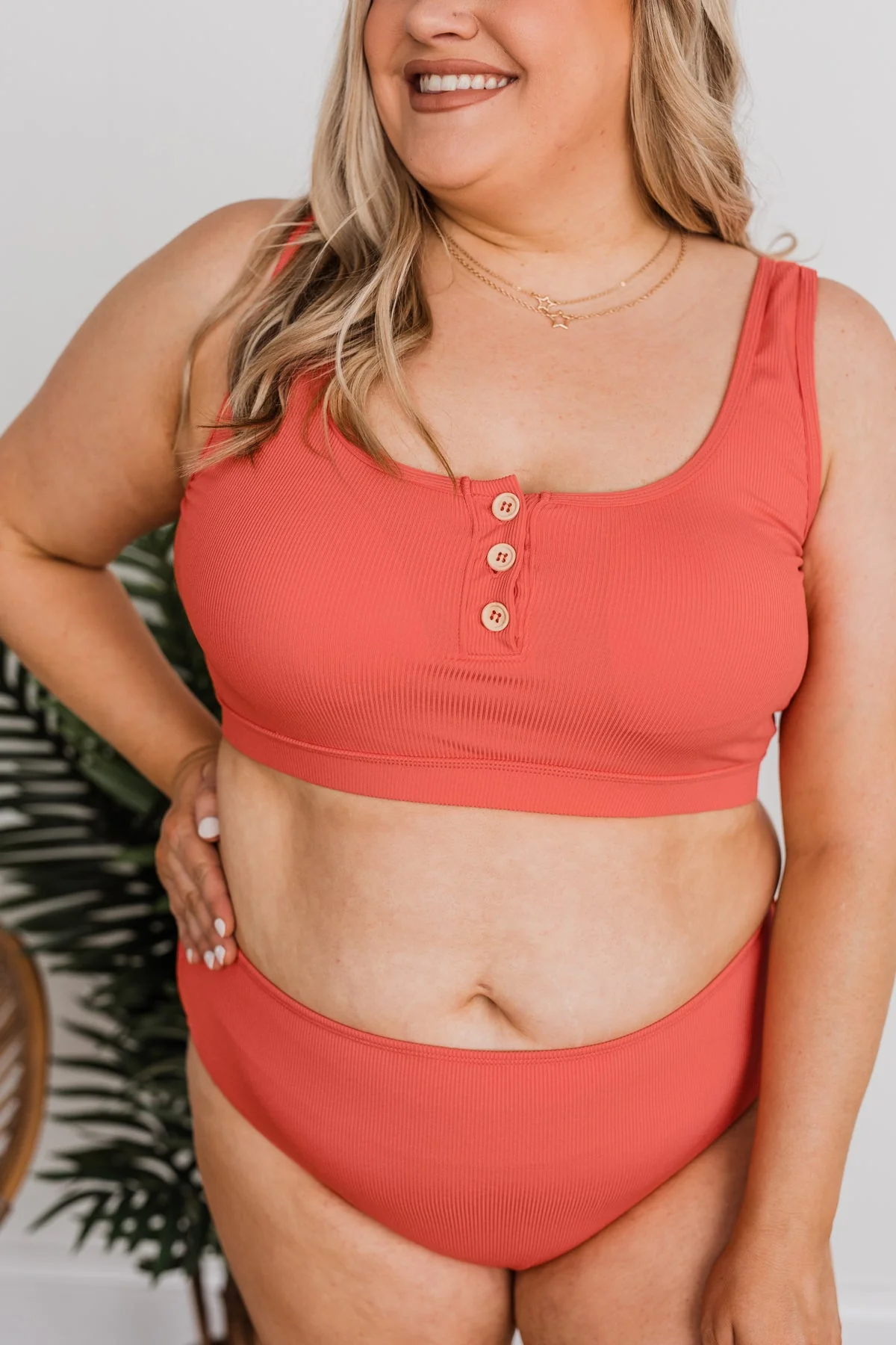 Summertime Shine Ribbed Knit Swim Top- Tomato - Image 5