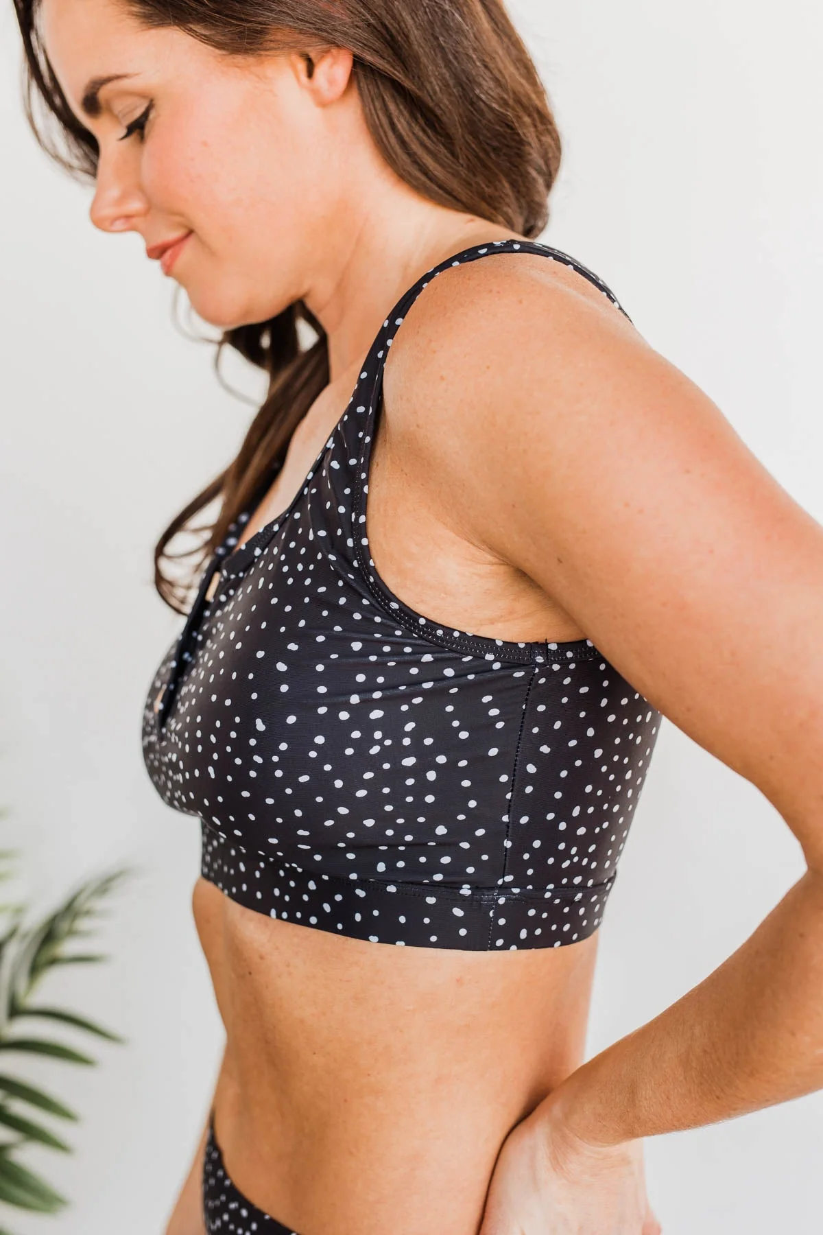 Summertime Shine Spotted Print Swim Top- Black - Image 13