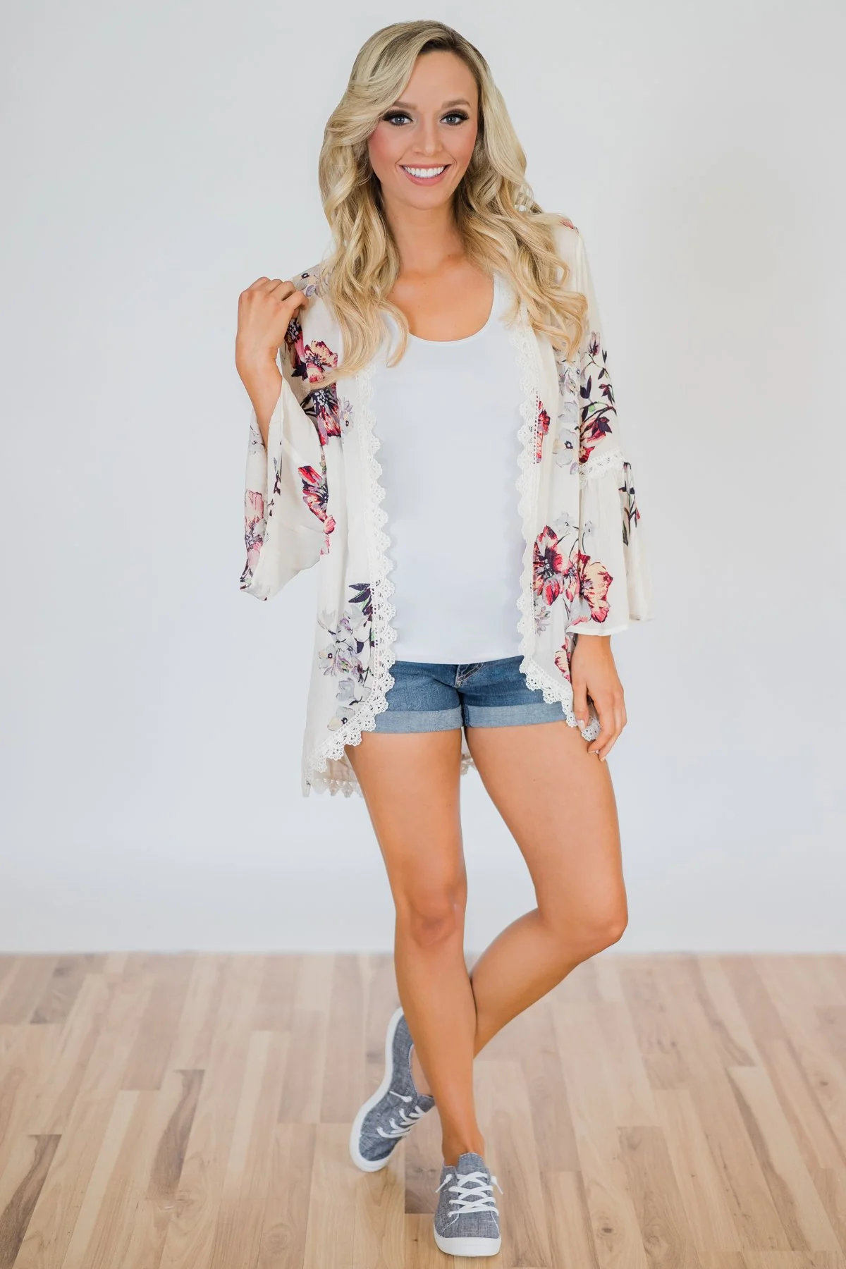 Summertime Sunshine Floral Kimono- Ivory - Image 3
